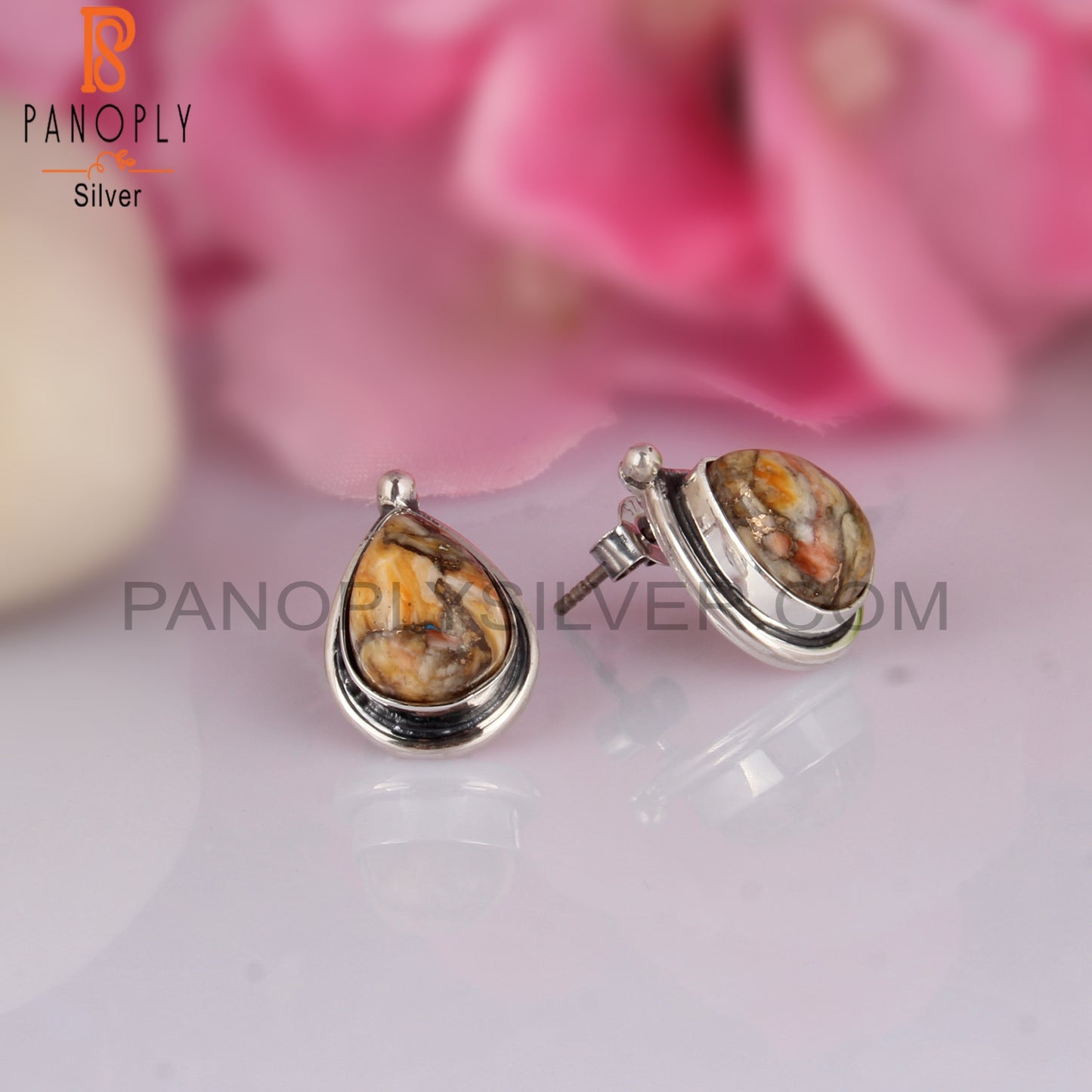 Mojave Copper Bumblebee Turquoise Pear 925 Silver Earrings