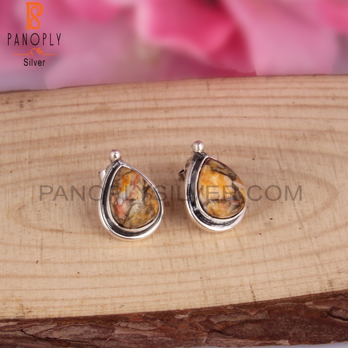 Mojave Copper Bumblebee Turquoise Pear 925 Silver Earrings