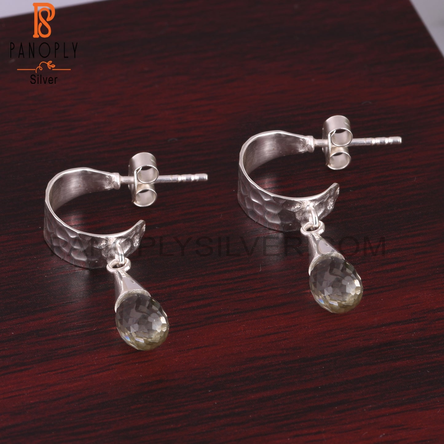 Green Amethyst Drop Shape 925 Silver Casual Wear Earrings