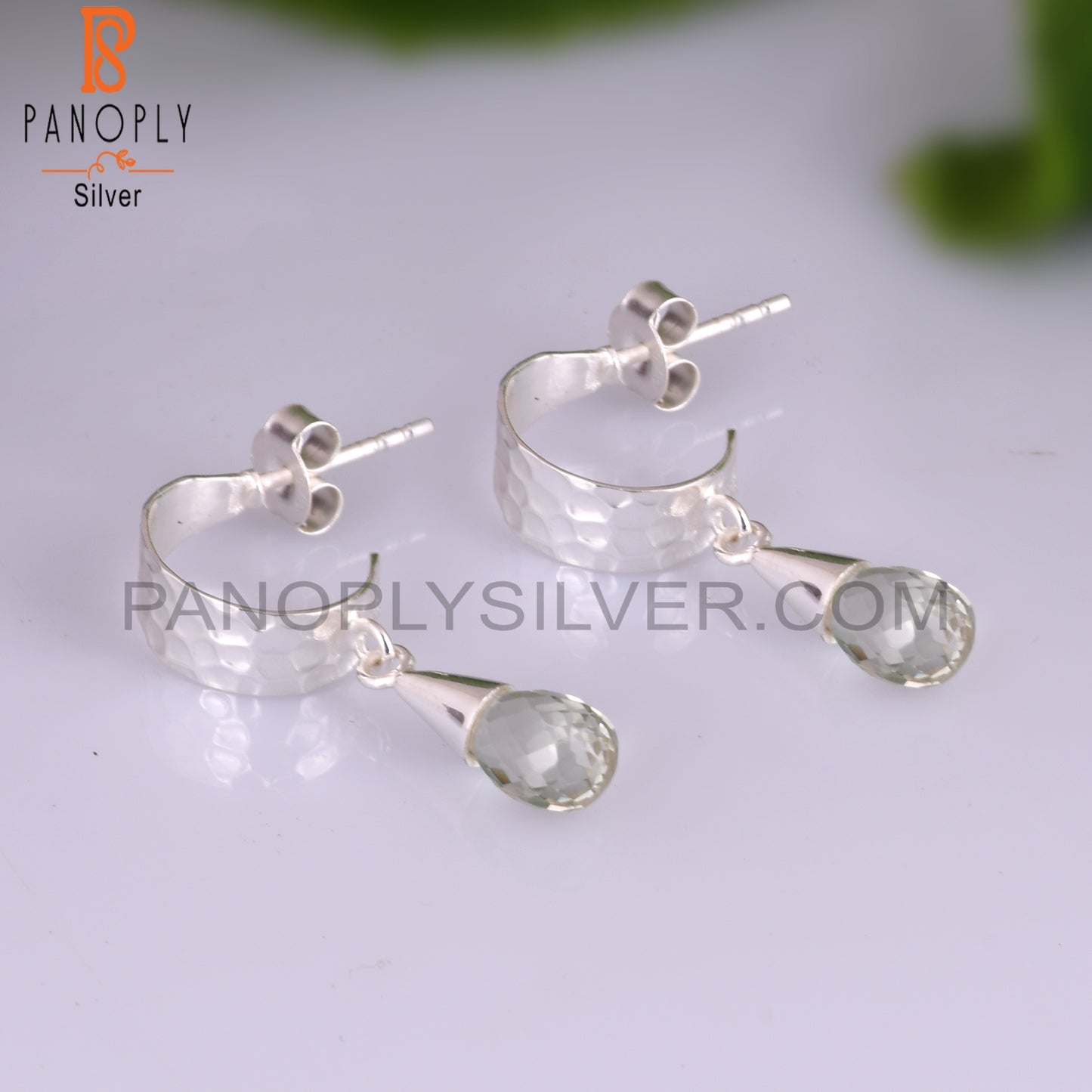 Green Amethyst Drop Shape 925 Silver Casual Wear Earrings