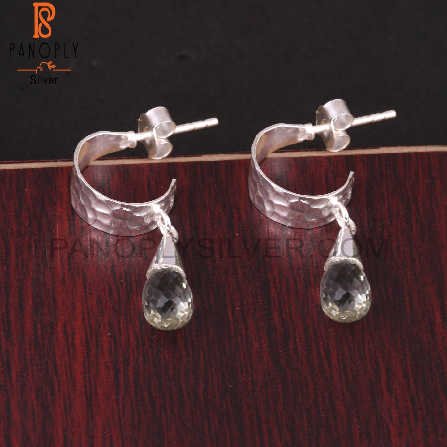 Green Amethyst Drop Shape 925 Silver Casual Wear Earrings