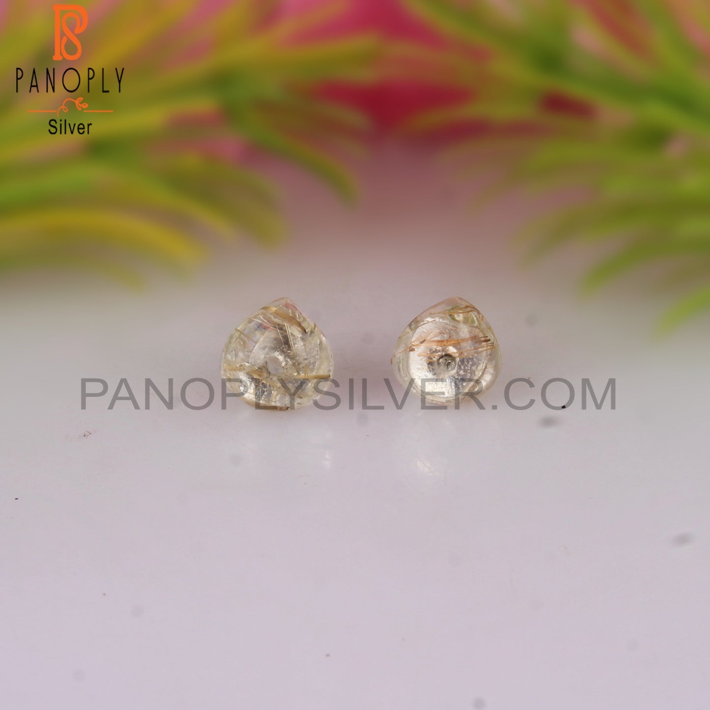 Golden Rutile Round 925 Sterling Silver Earrings