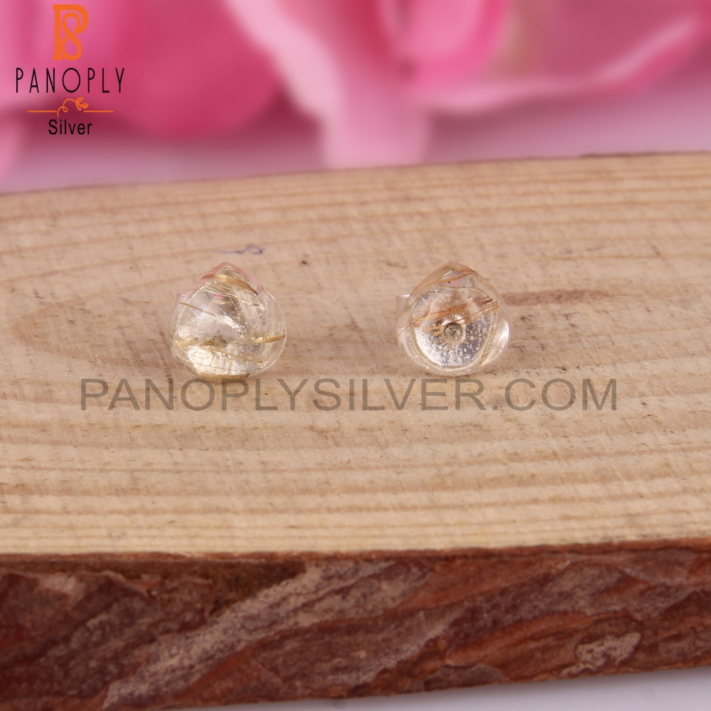 Golden Rutile Round 925 Sterling Silver Earrings