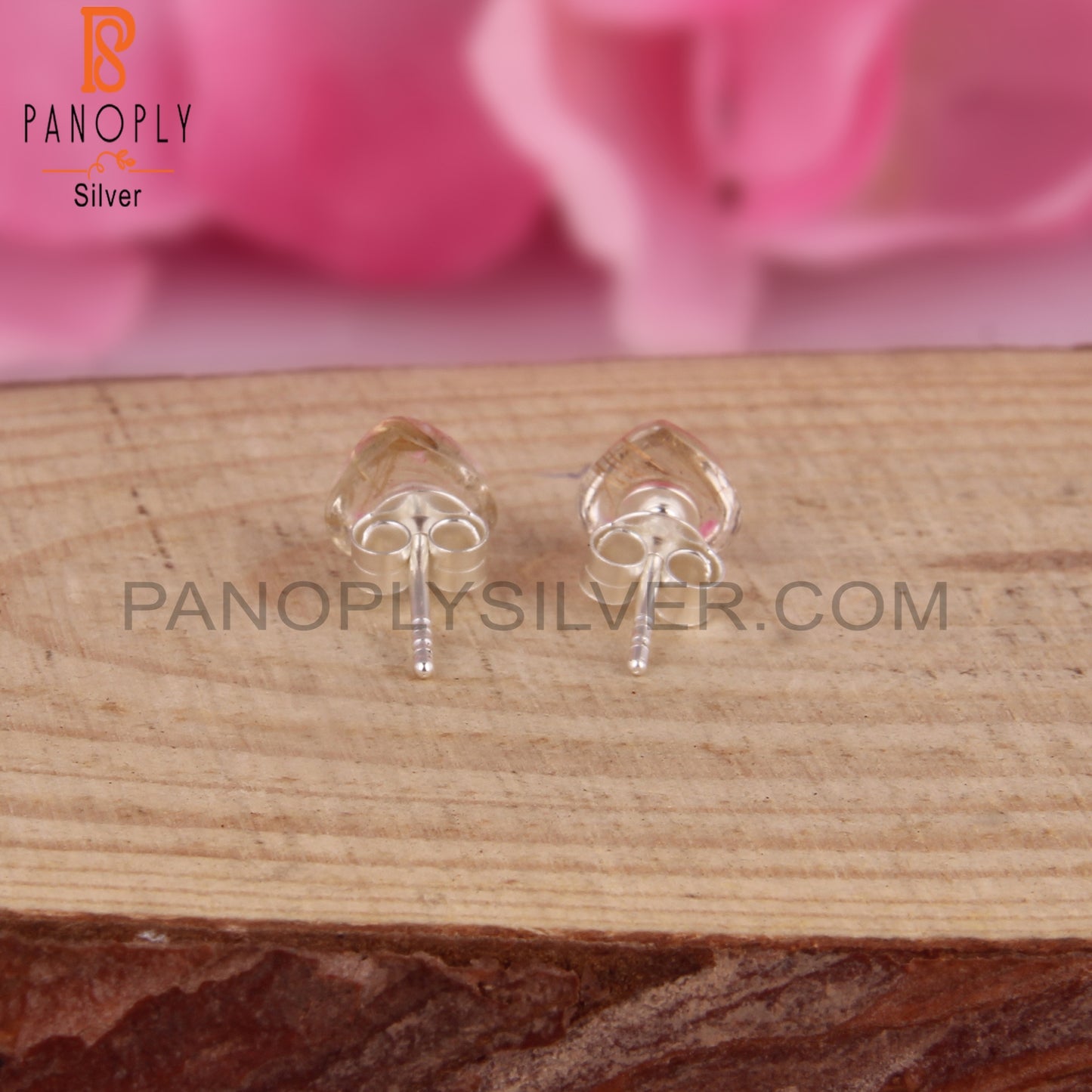 Golden Rutile Round 925 Sterling Silver Earrings