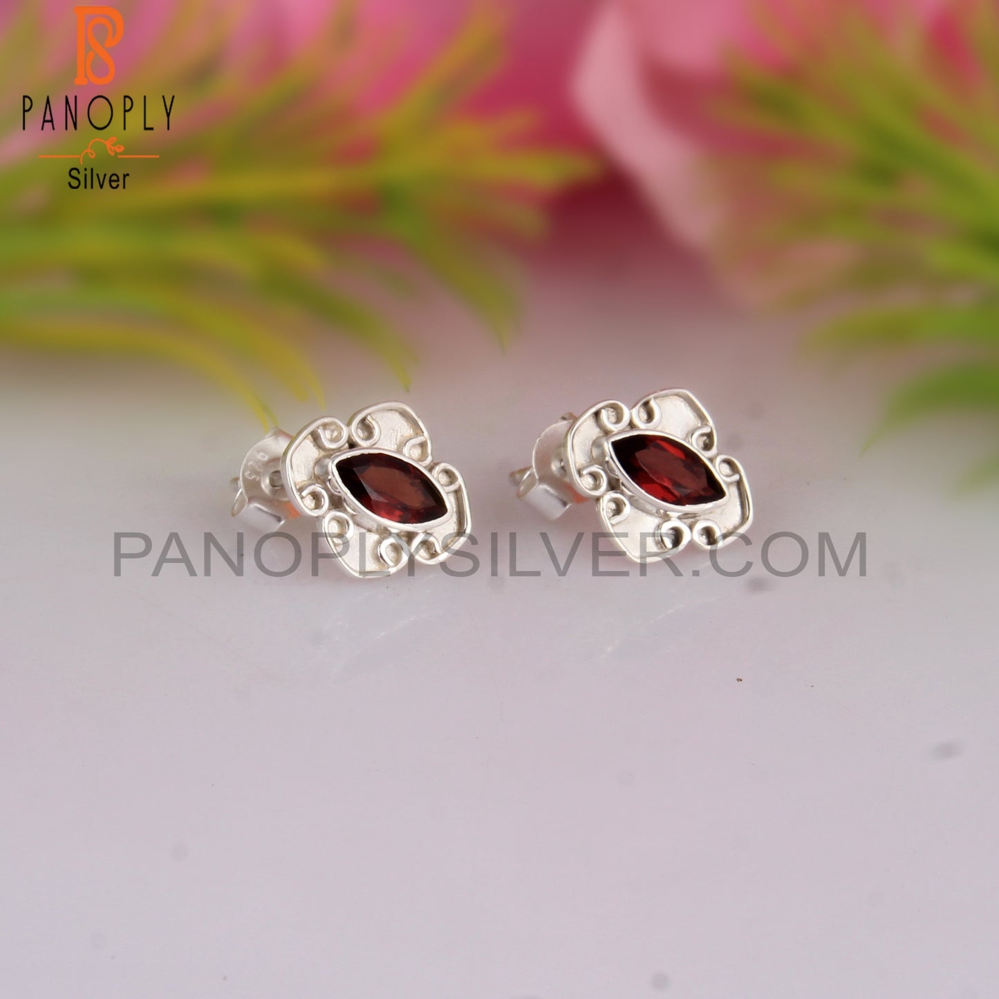 Garnet Marquise 925 Sterling Silver Earrings
