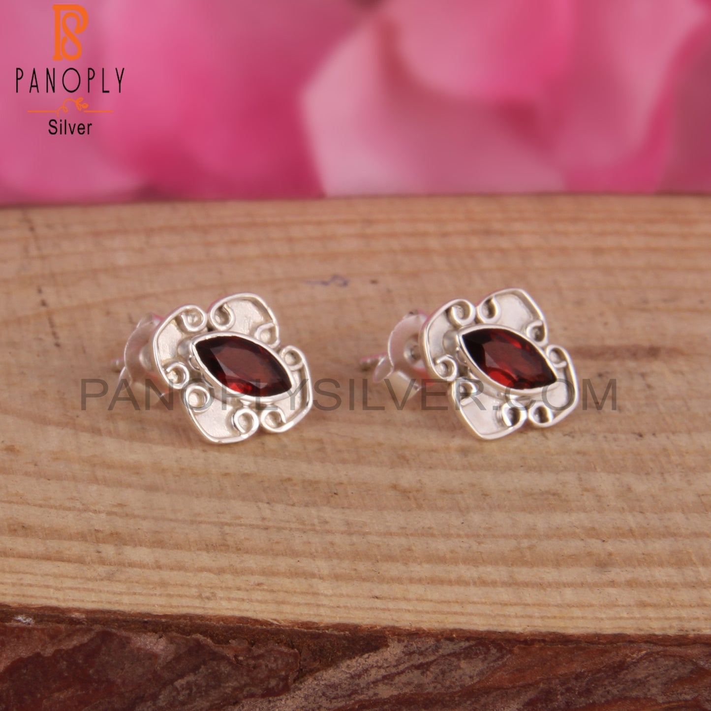 Garnet Marquise 925 Sterling Silver Earrings