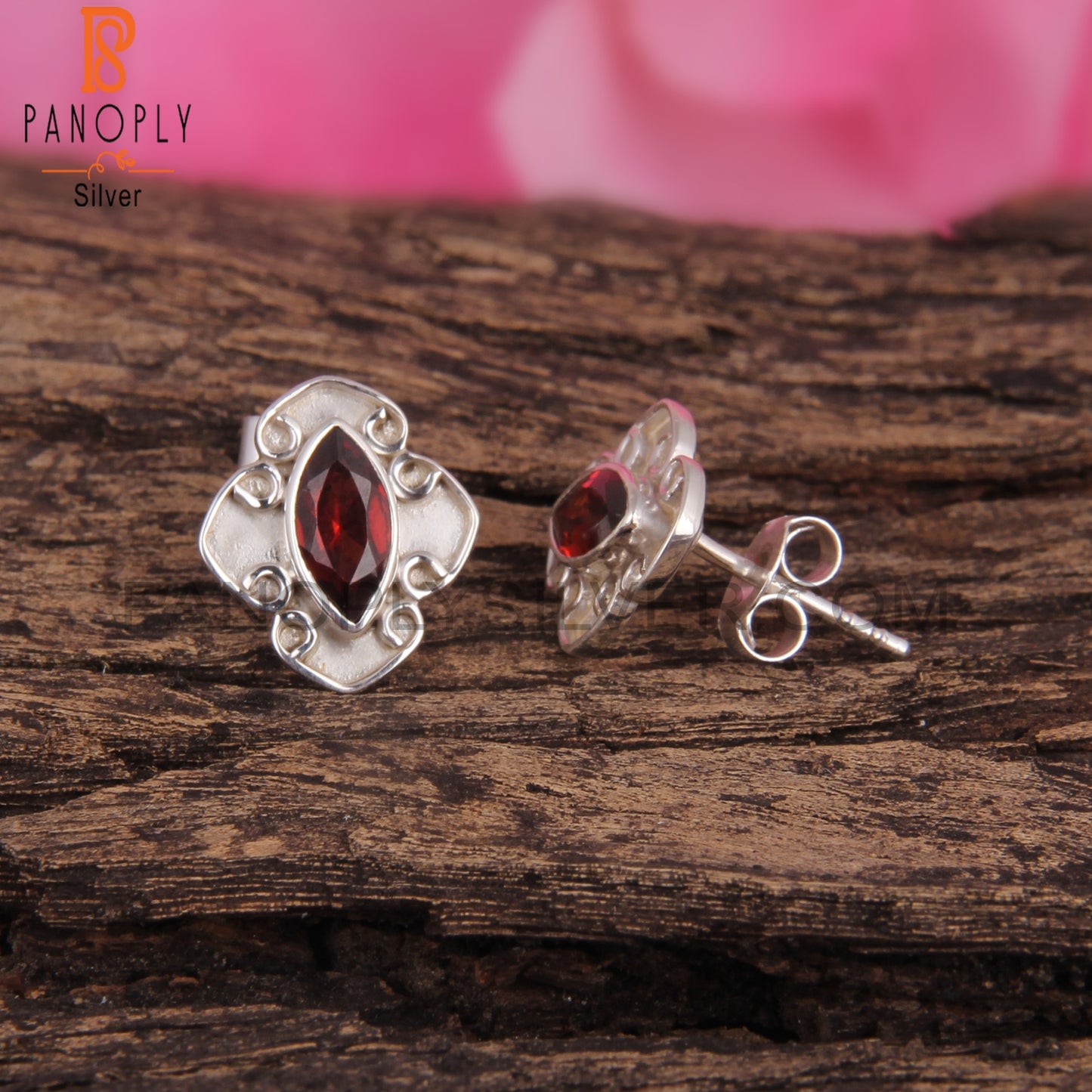 Garnet Marquise 925 Sterling Silver Earrings