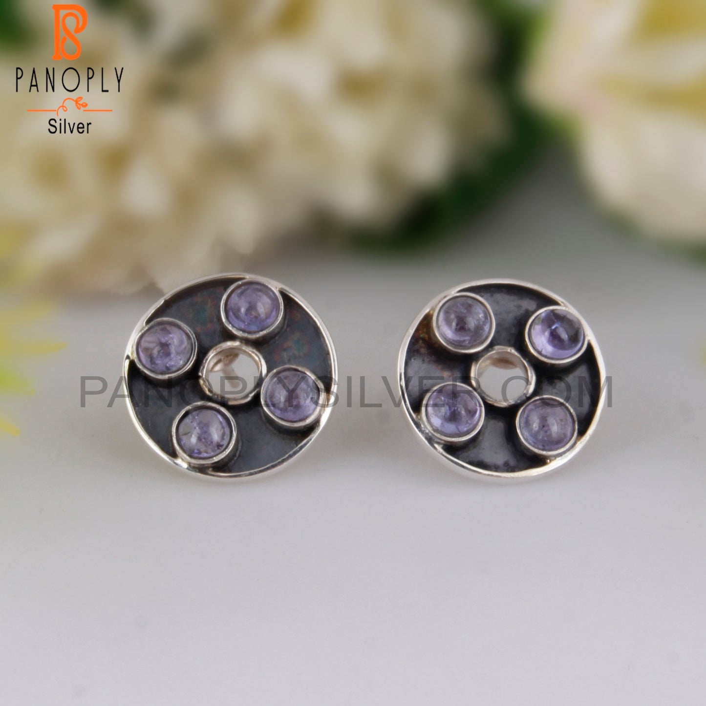 Tanzanite Round Shape 925 Sterling Silver Anniversary Earrings