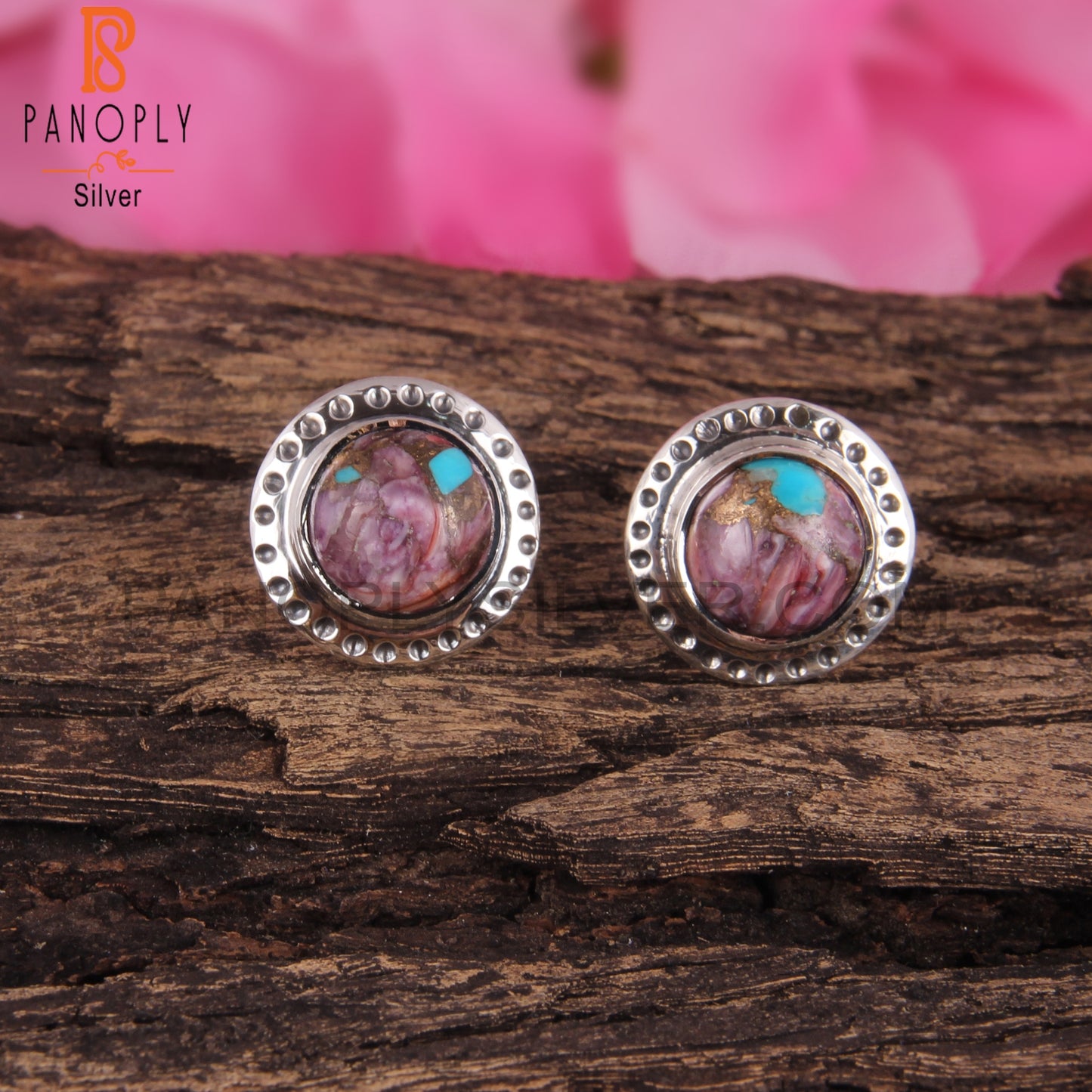 Mojave Copper Purple Oyster Turquoise 925 Stud Earrings