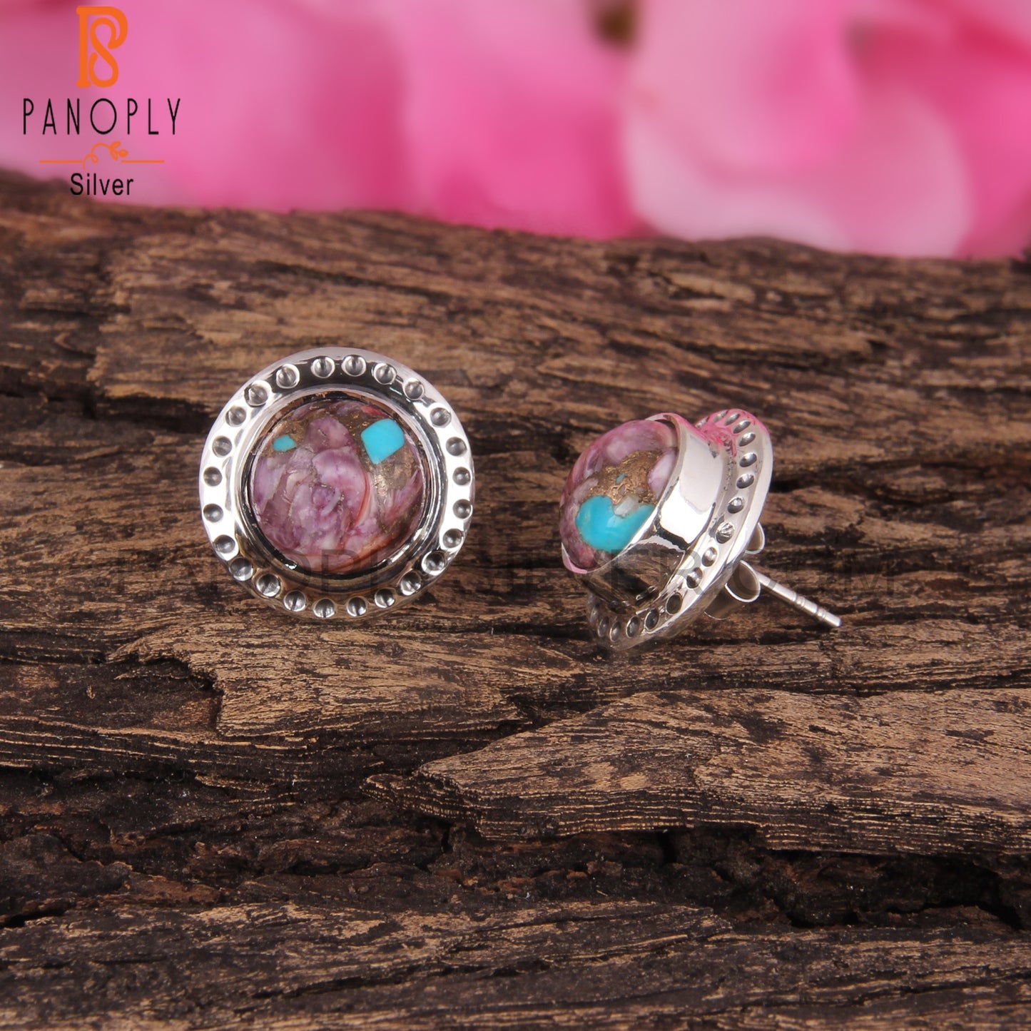 Mojave Copper Purple Oyster Turquoise 925 Stud Earrings