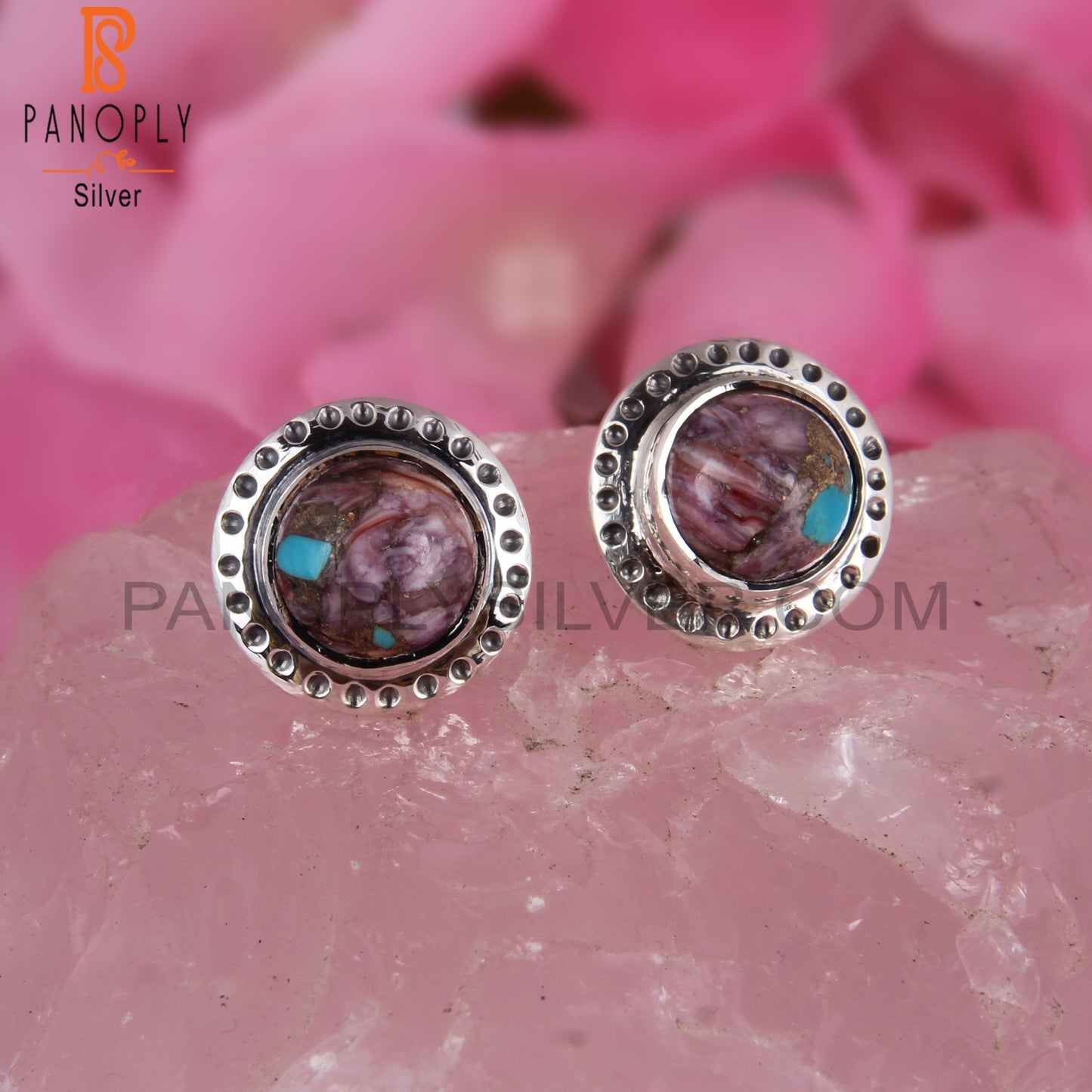 Mojave Copper Purple Oyster Turquoise 925 Stud Earrings