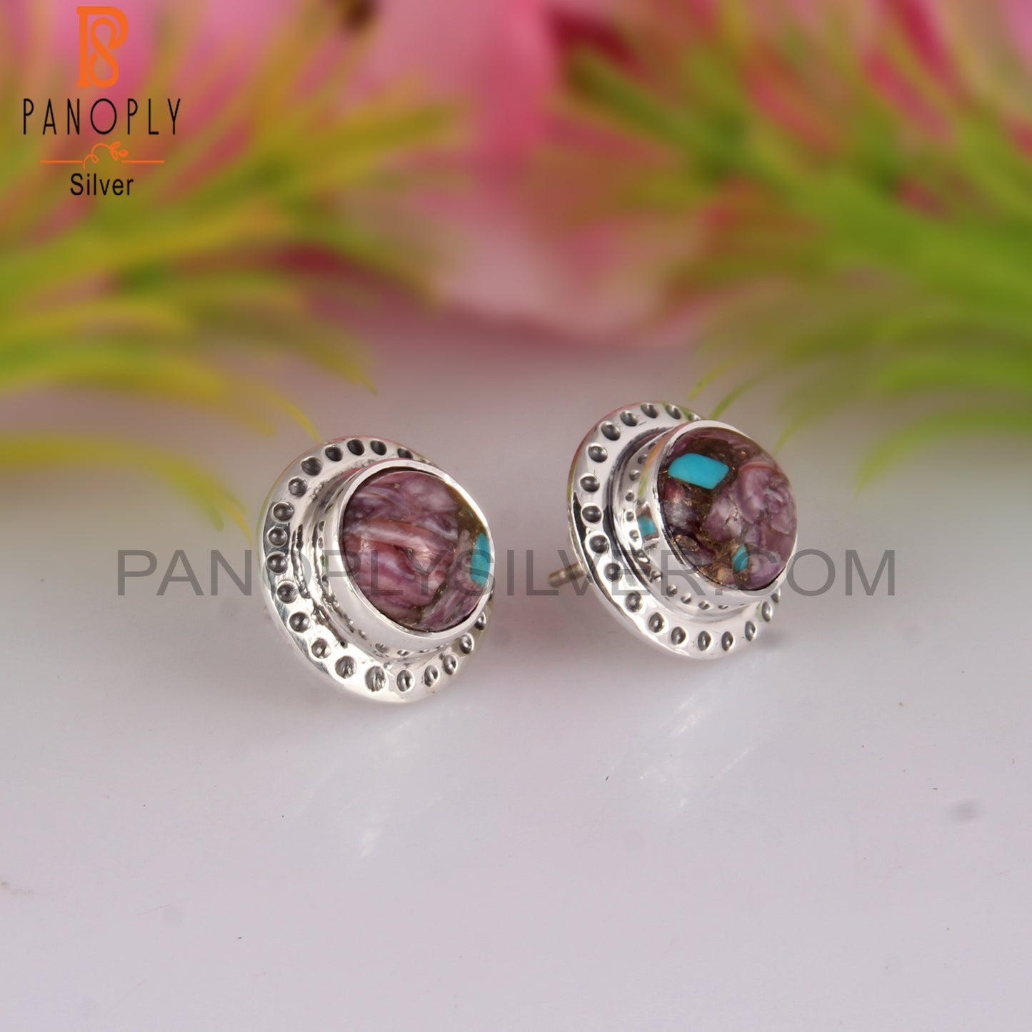Mojave Copper Purple Oyster Turquoise 925 Stud Earrings
