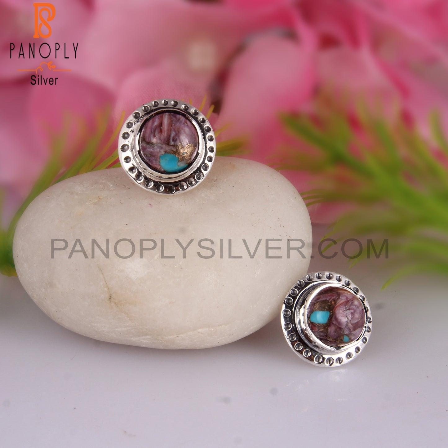 Mojave Copper Purple Oyster Turquoise 925 Stud Earrings