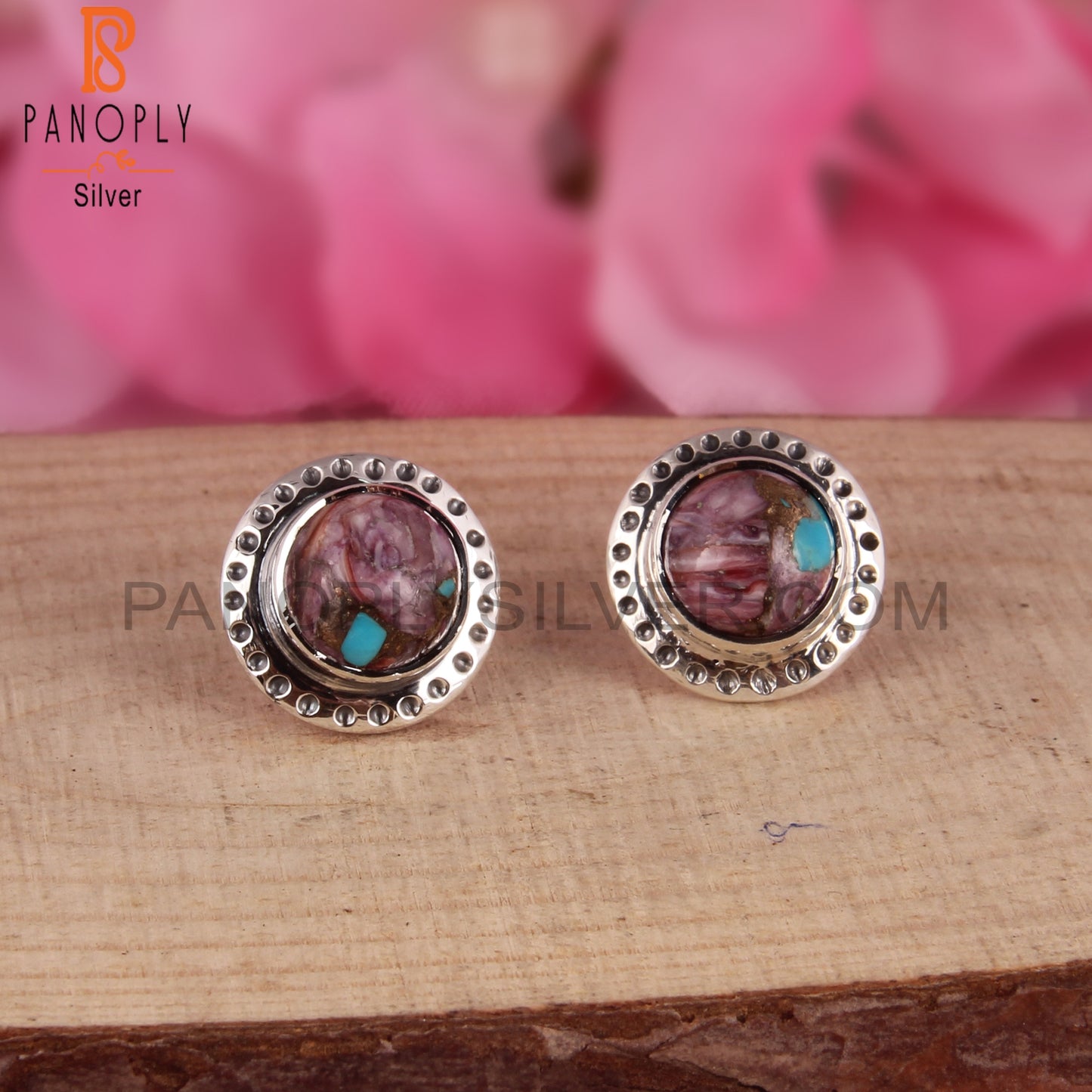 Mojave Copper Purple Oyster Turquoise 925 Stud Earrings