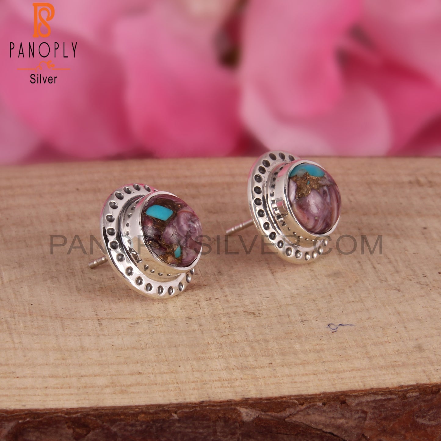 Mojave Copper Purple Oyster Turquoise 925 Stud Earrings