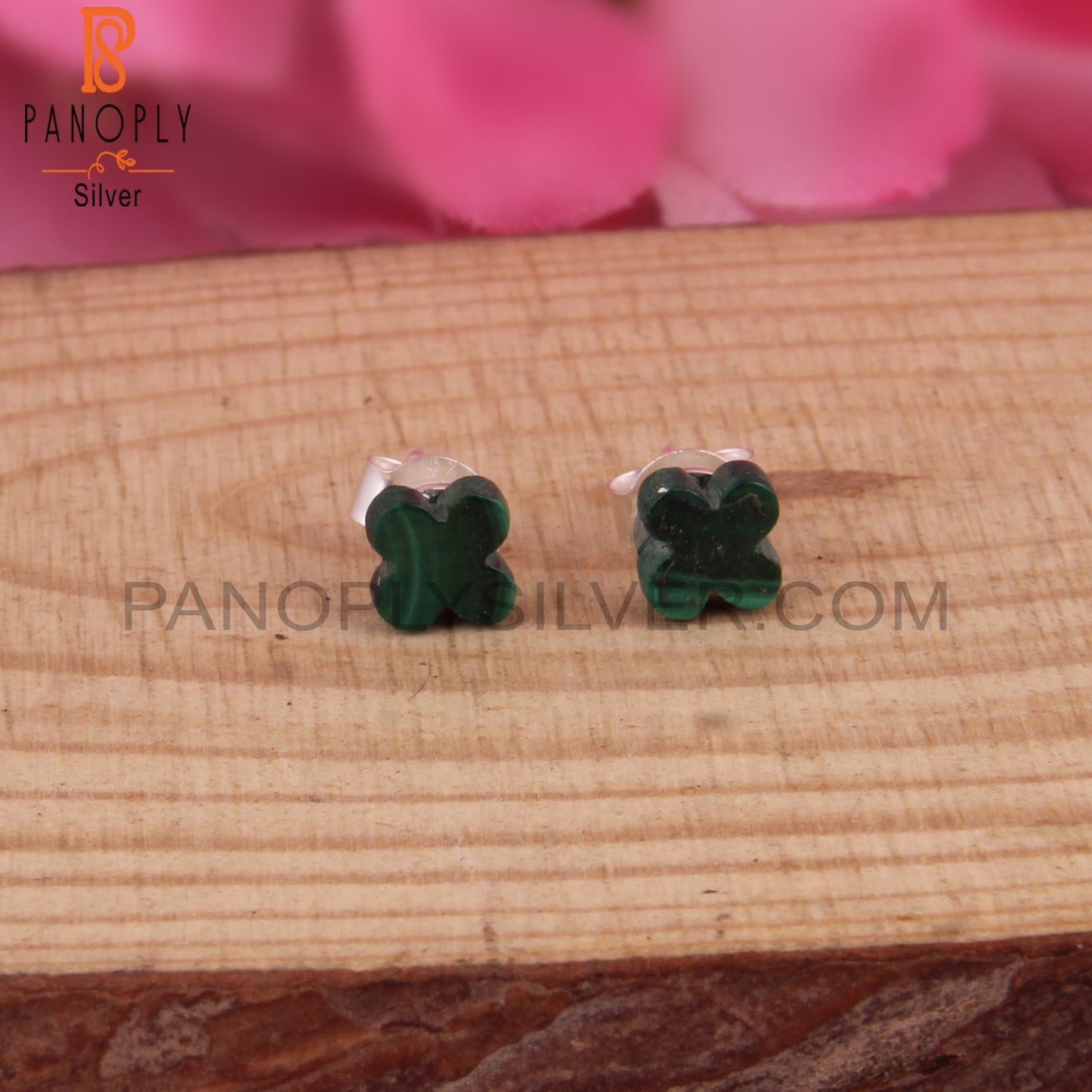 Malachite Flower Shape 925 Sterling Silver Earrings