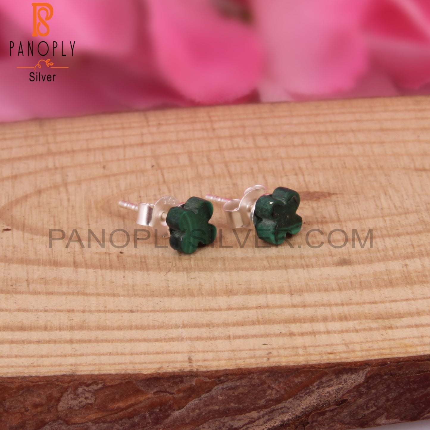 Malachite Flower Shape 925 Sterling Silver Earrings