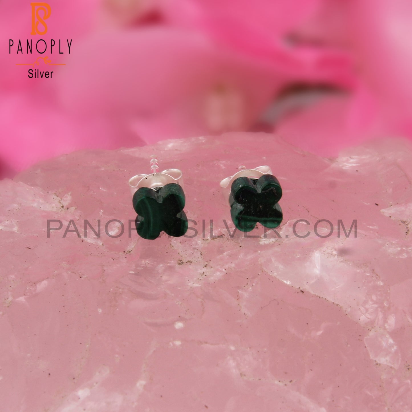 Malachite Flower Shape 925 Sterling Silver Earrings