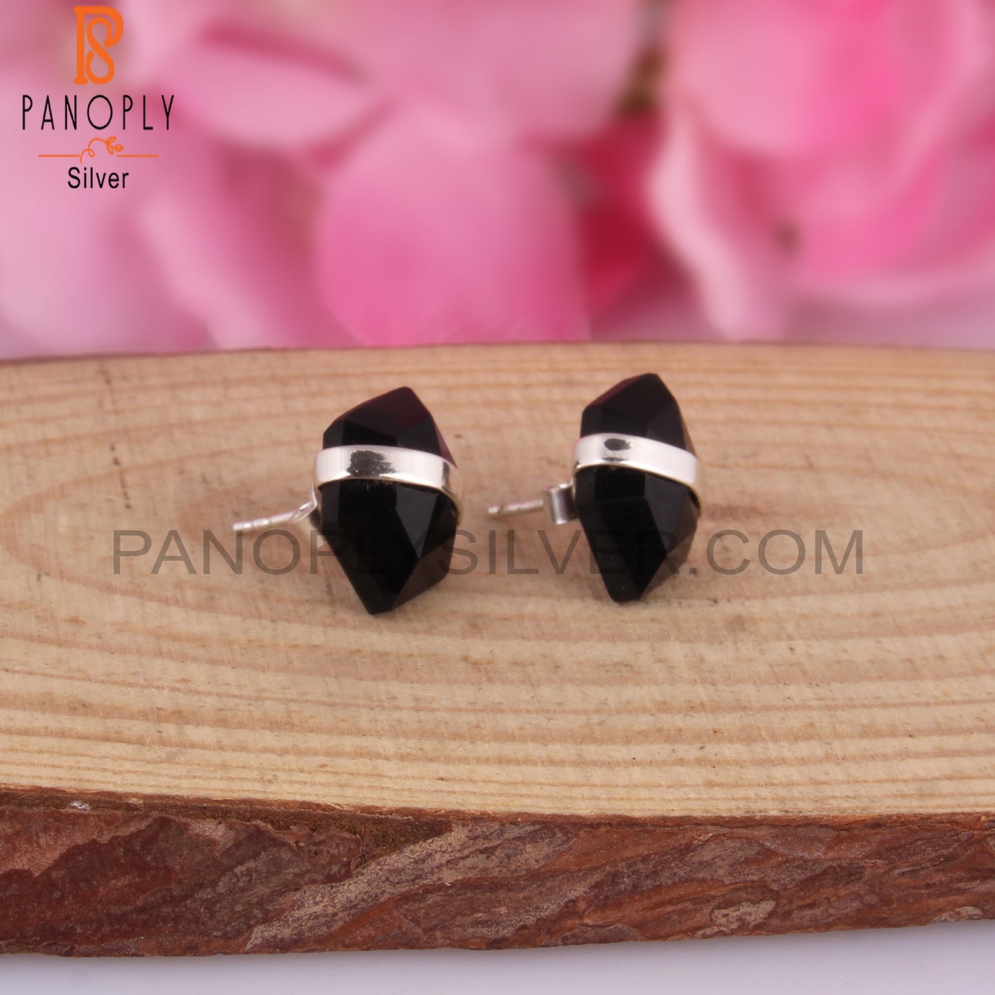 Black Onyx Hexagon Shape 925 Sterling Silver Earrings