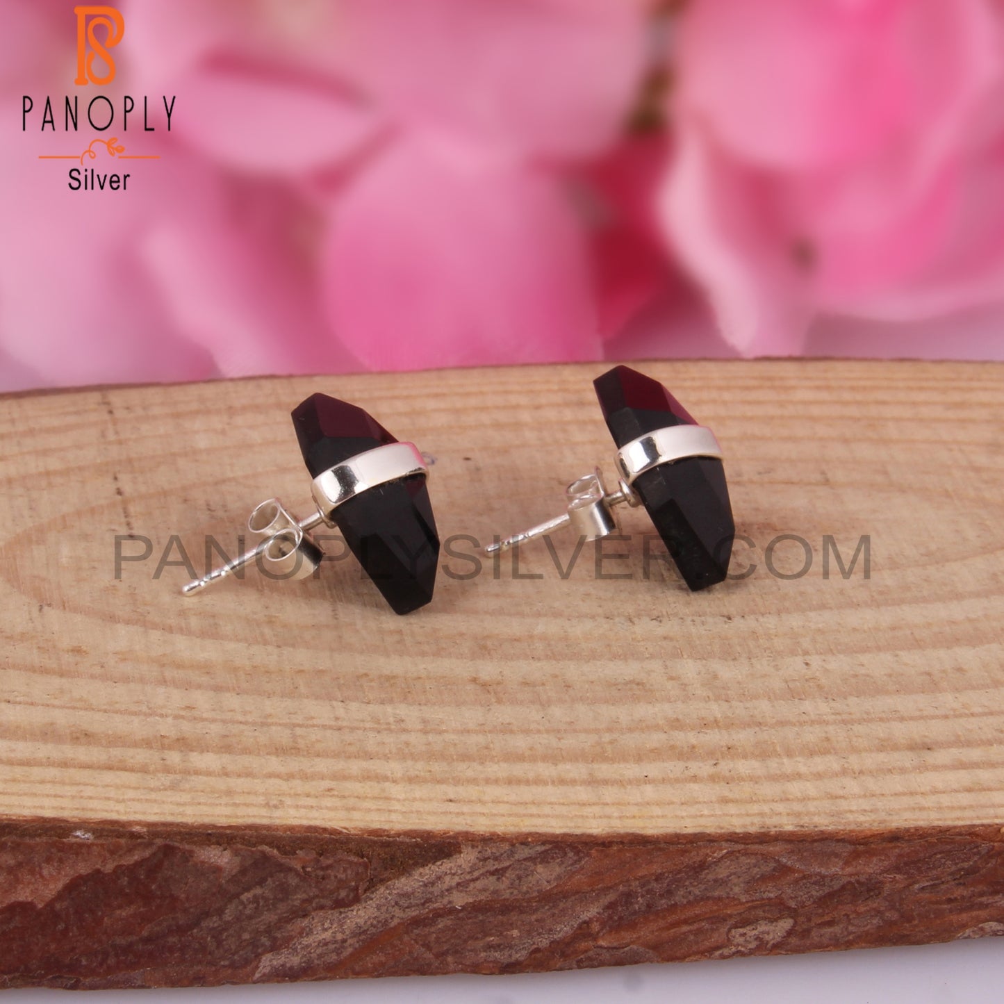 Black Onyx Hexagon Shape 925 Sterling Silver Earrings