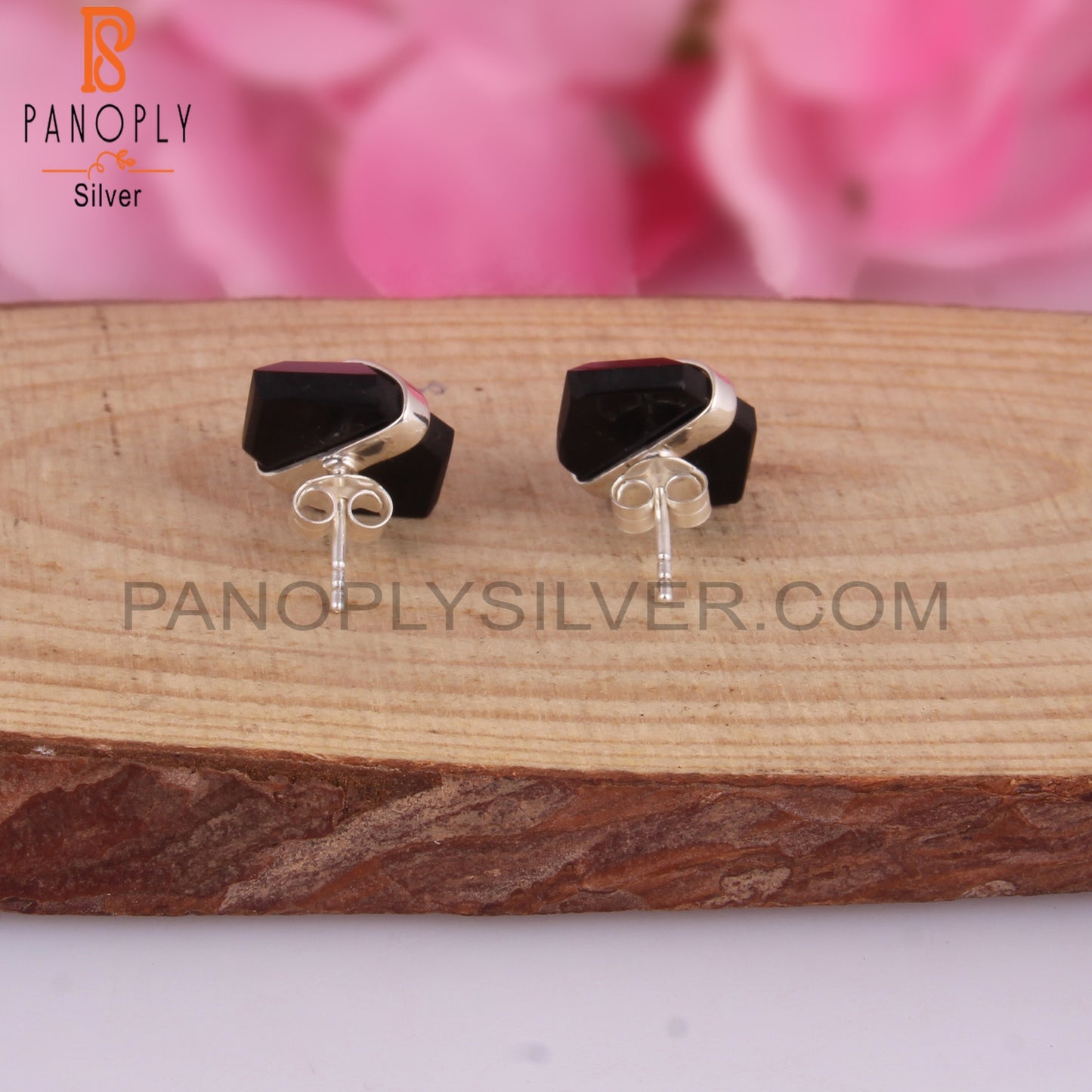 Black Onyx Hexagon Shape 925 Sterling Silver Earrings