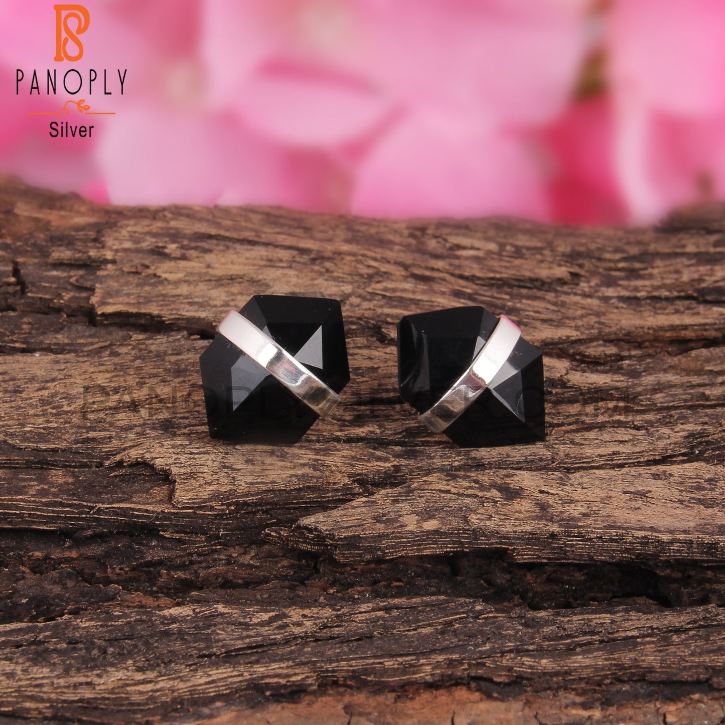 Black Onyx Hexagon Shape 925 Sterling Silver Earrings