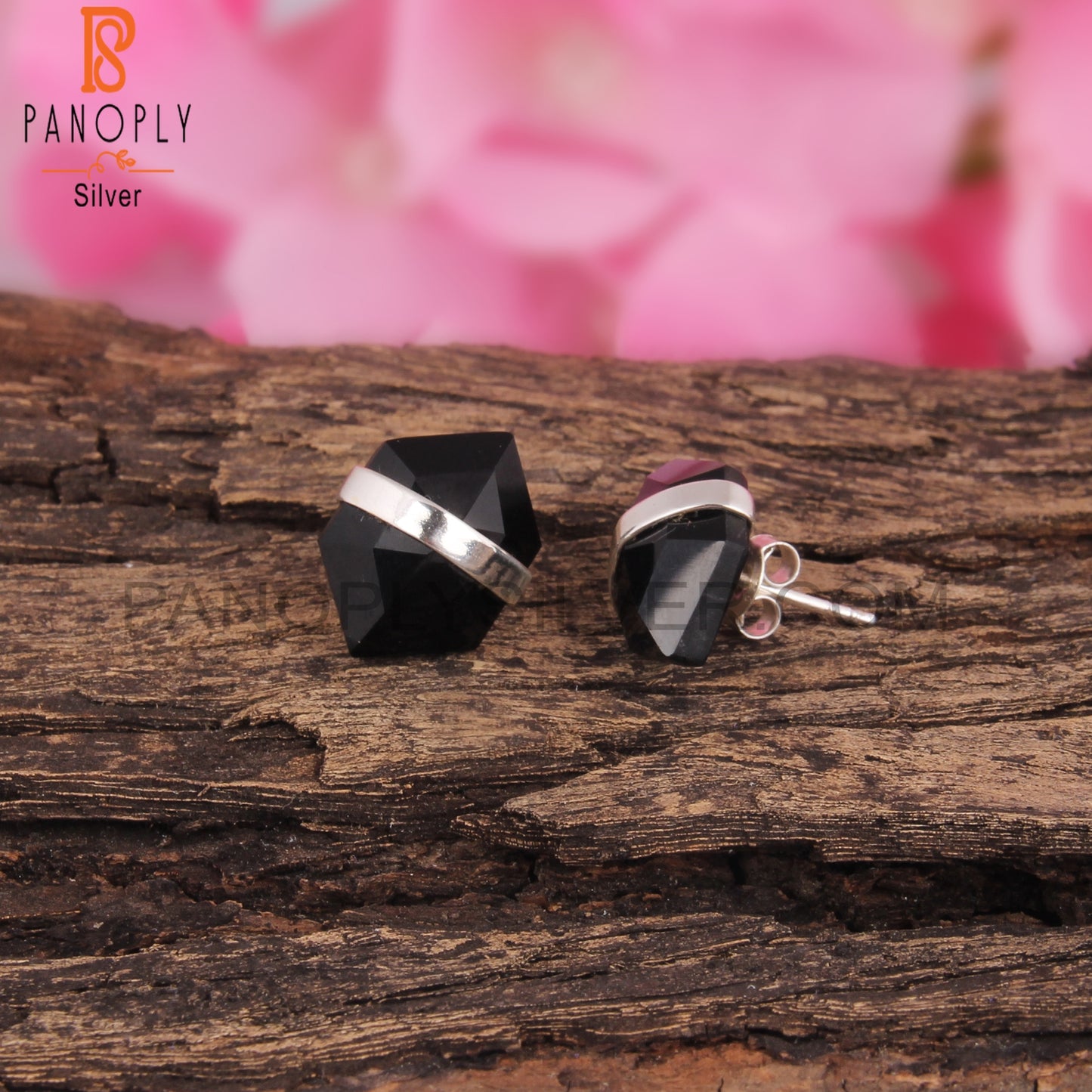 Black Onyx Hexagon Shape 925 Sterling Silver Earrings