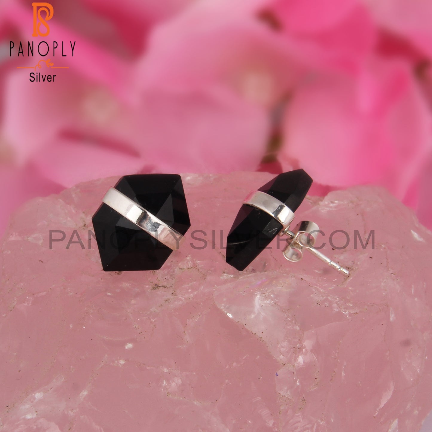 Black Onyx Hexagon Shape 925 Sterling Silver Earrings
