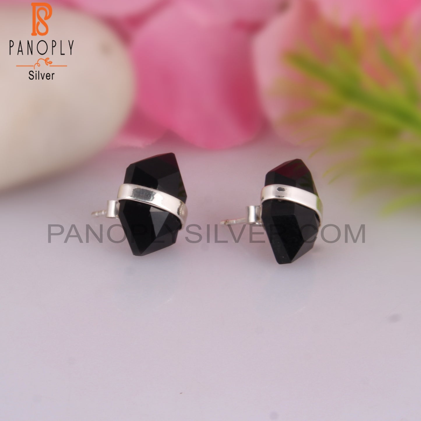 Black Onyx Hexagon Shape 925 Sterling Silver Earrings