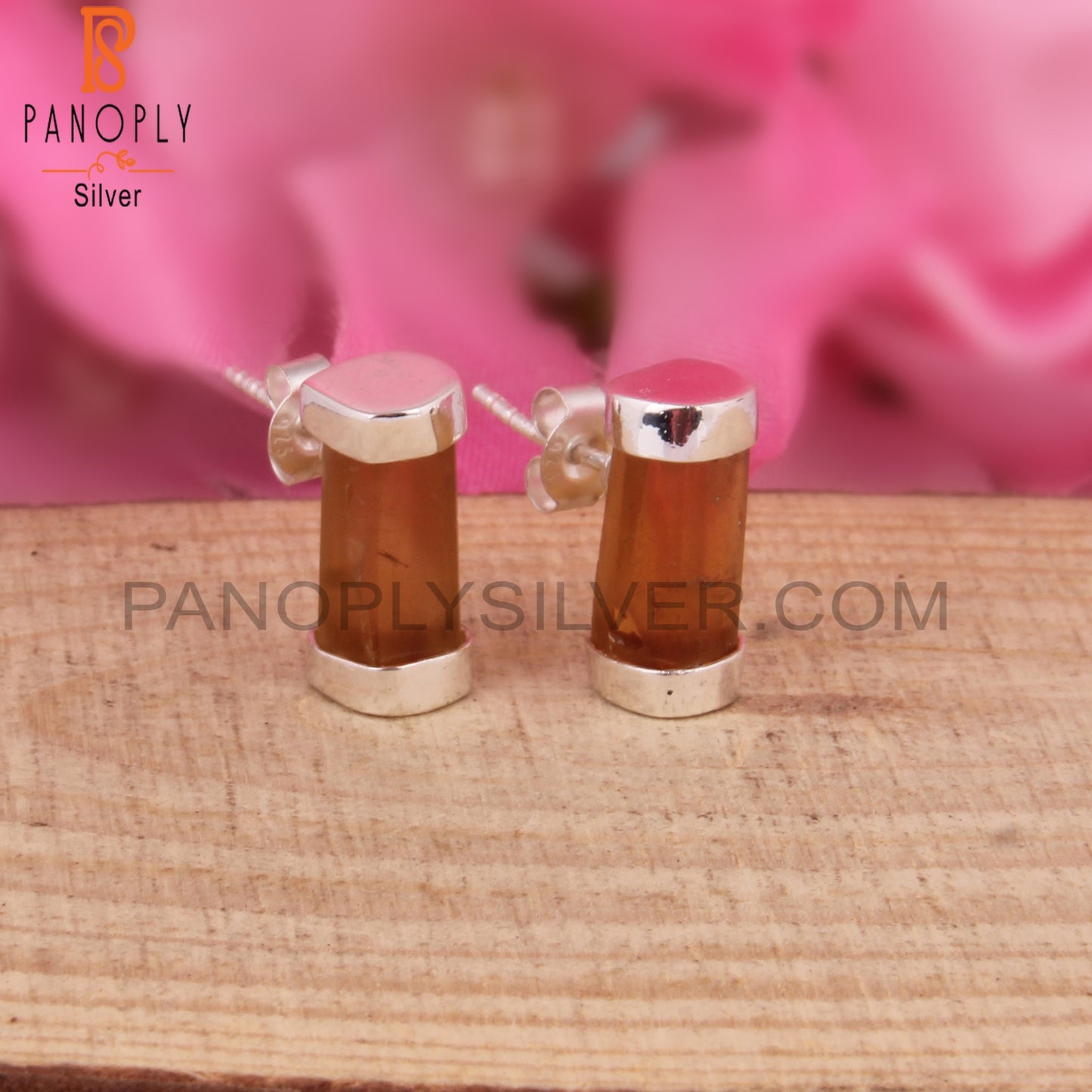 Citrine Pencil Shape 925 Sterling Silver Earrings