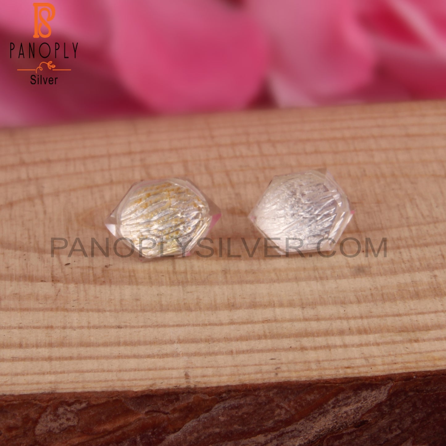 Crystal Quartz Pentagon Sterling Silver Studs Earrings