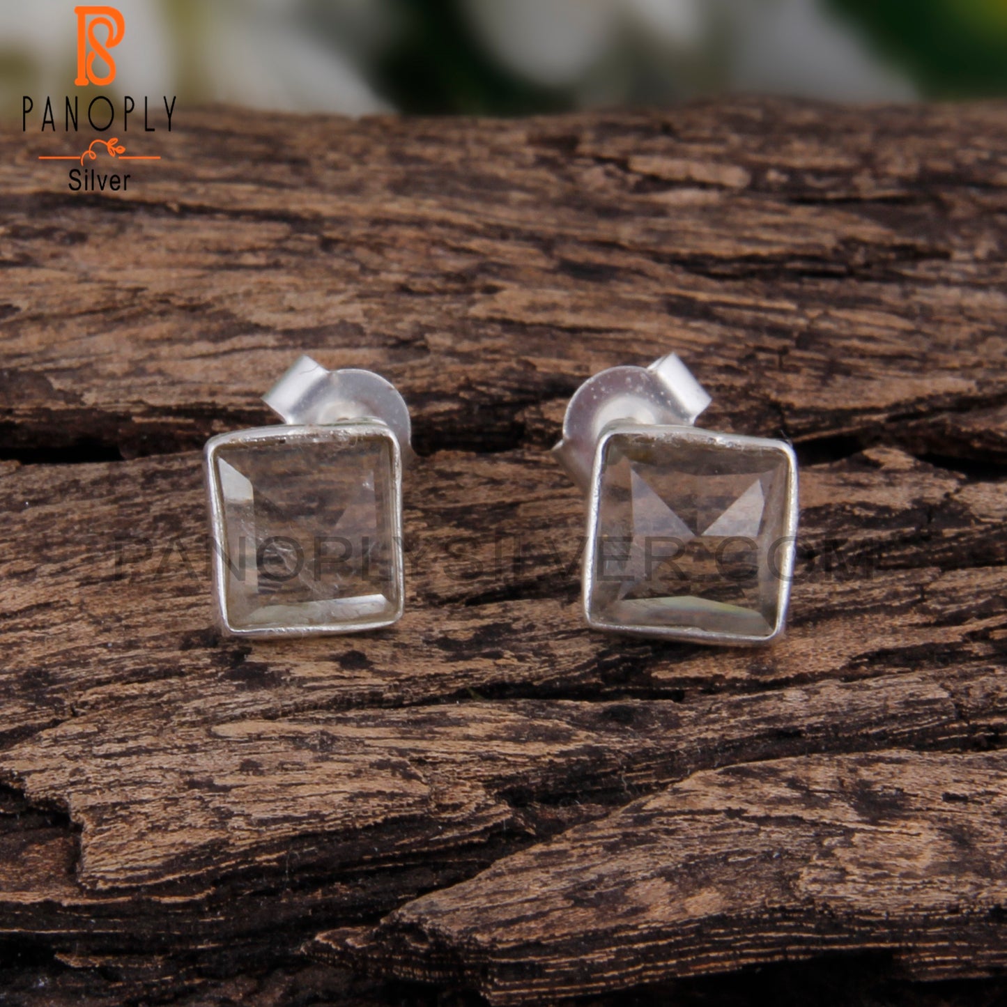 Green Amethyst Natural Square Sterling Silver Studs Earrings