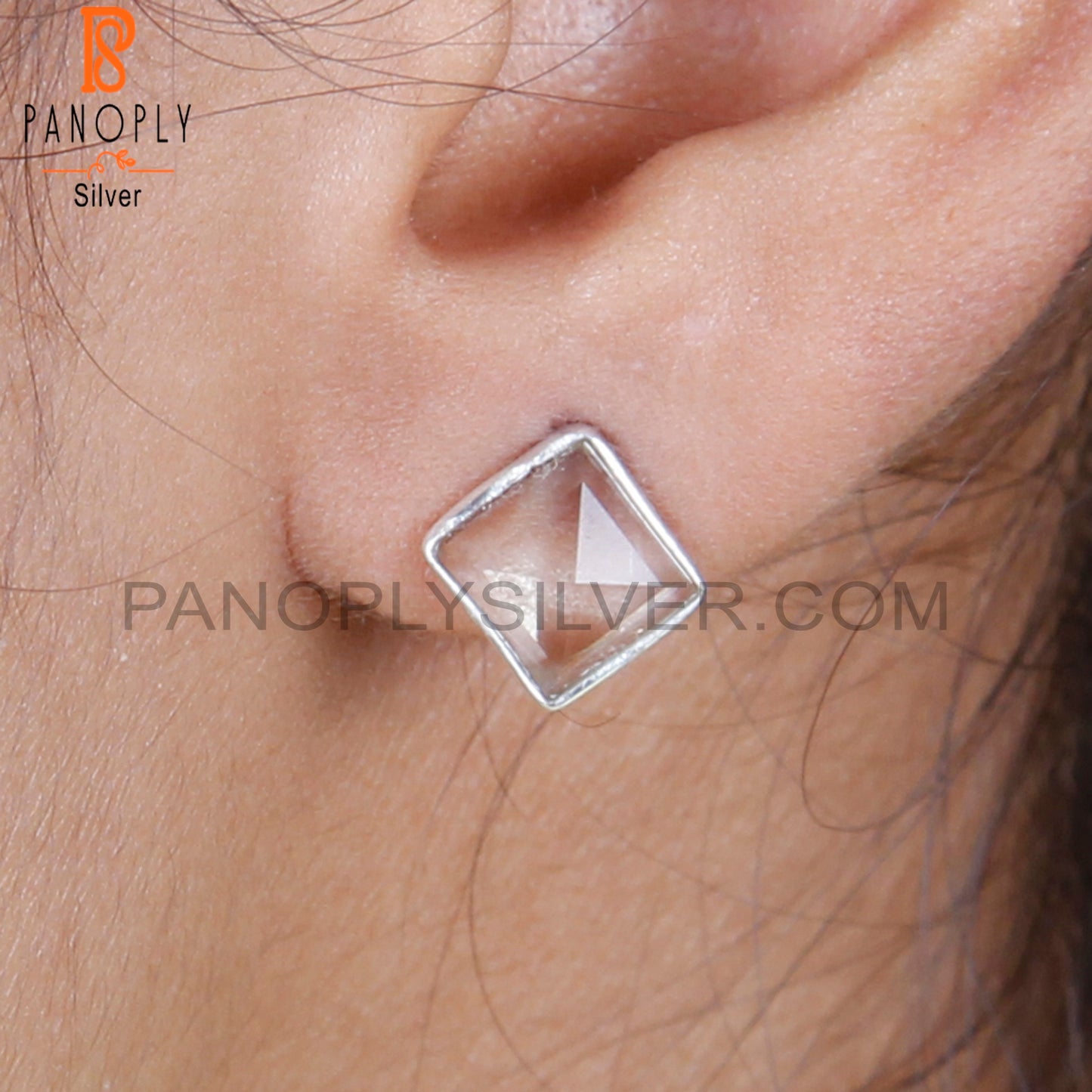 Green Amethyst Natural Square Sterling Silver Studs Earrings