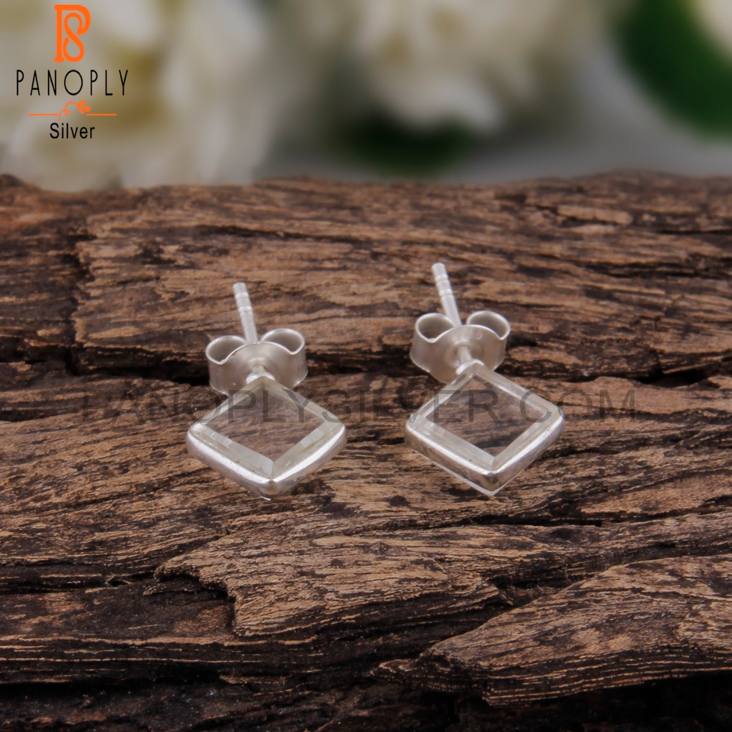 Crystal Quartz Square Shape 925 Sterling Silver Earrings