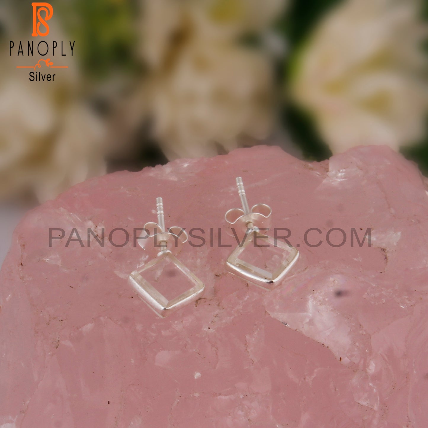Crystal Quartz Square Shape 925 Sterling Silver Earrings