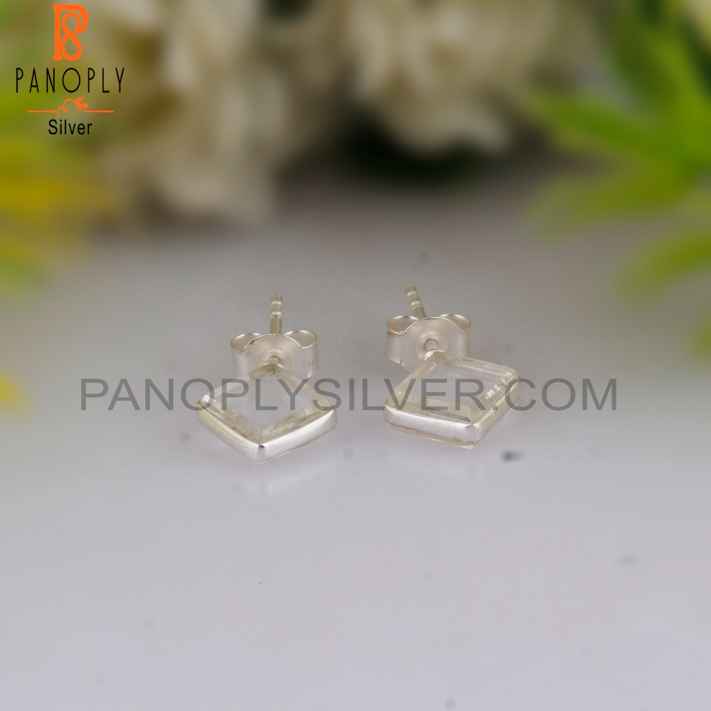 Crystal Quartz Square Shape 925 Sterling Silver Earrings