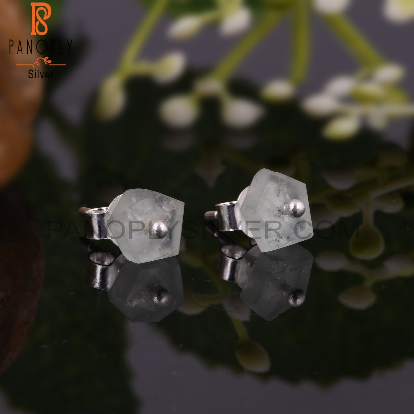 Aquamarine Hexagon Shape 925 Sterling Silver Earrings