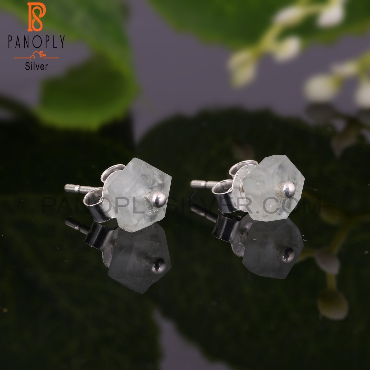 Aquamarine Hexagon Shape 925 Sterling Silver Earrings