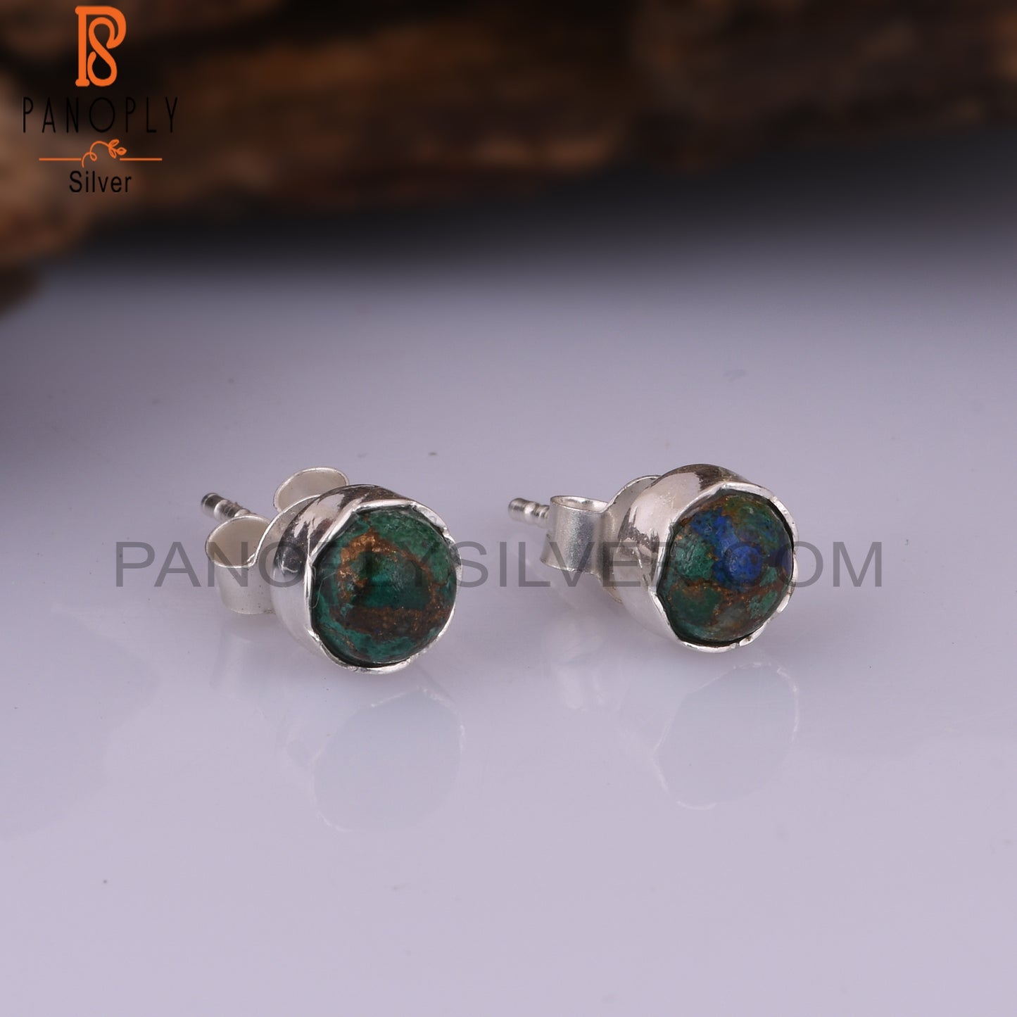 Mojave Copper Azurite Malachite 925 Silver Earrings