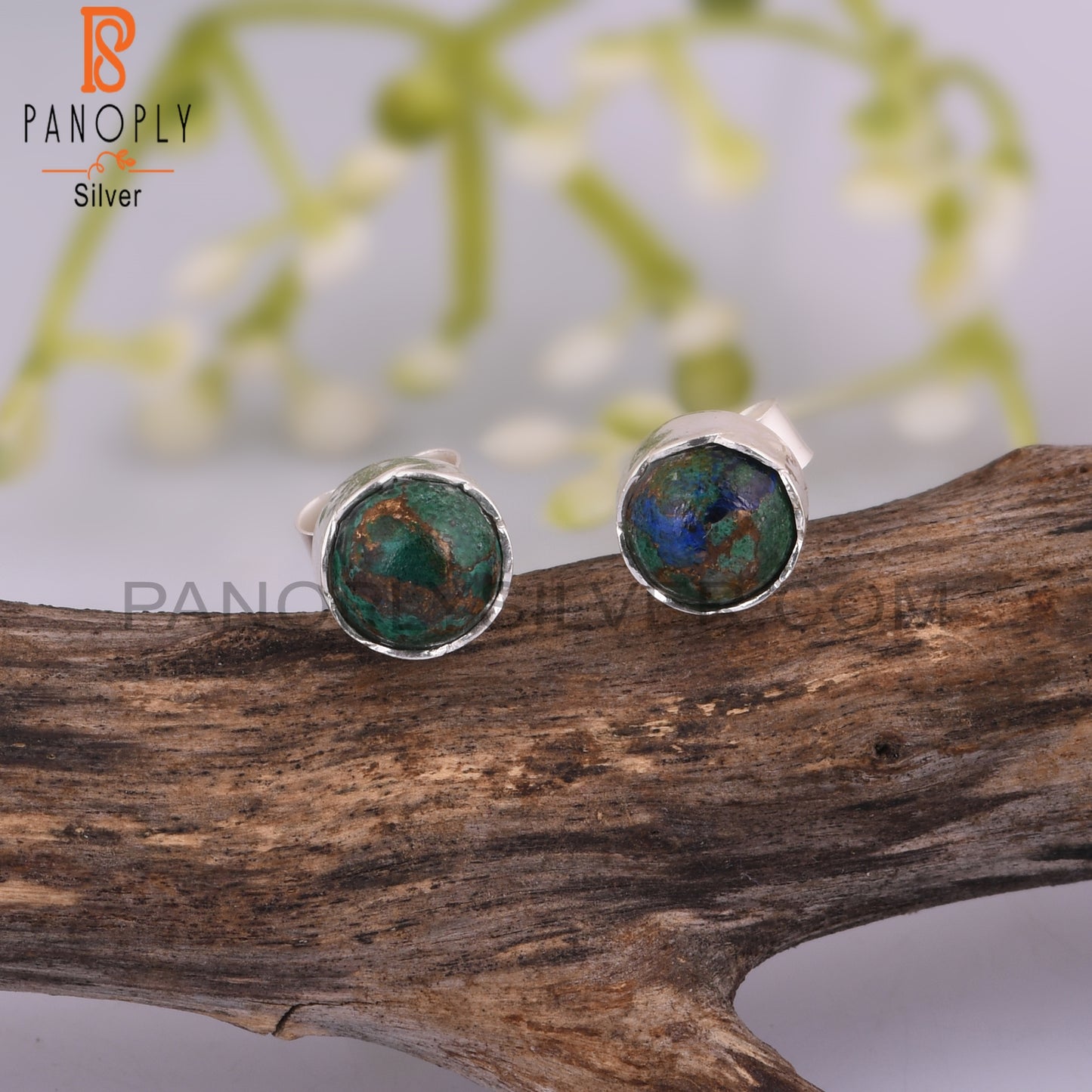 Mojave Copper Azurite Malachite 925 Silver Earrings