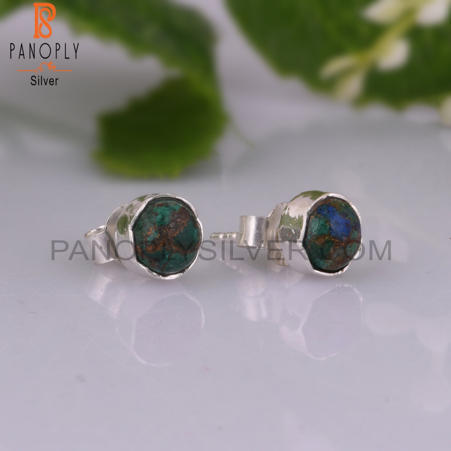 Mojave Copper Azurite Malachite 925 Silver Earrings