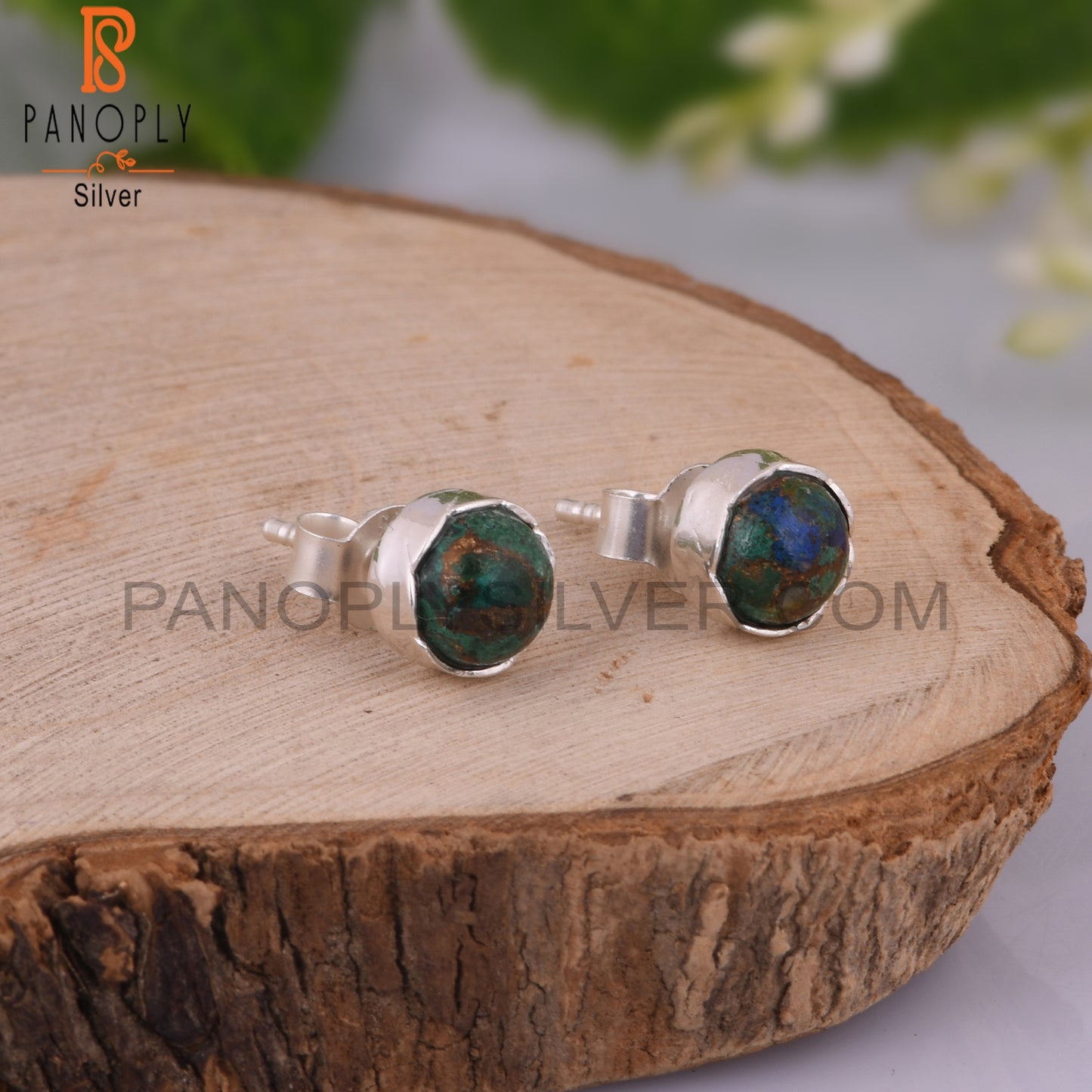 Mojave Copper Azurite Malachite 925 Silver Earrings