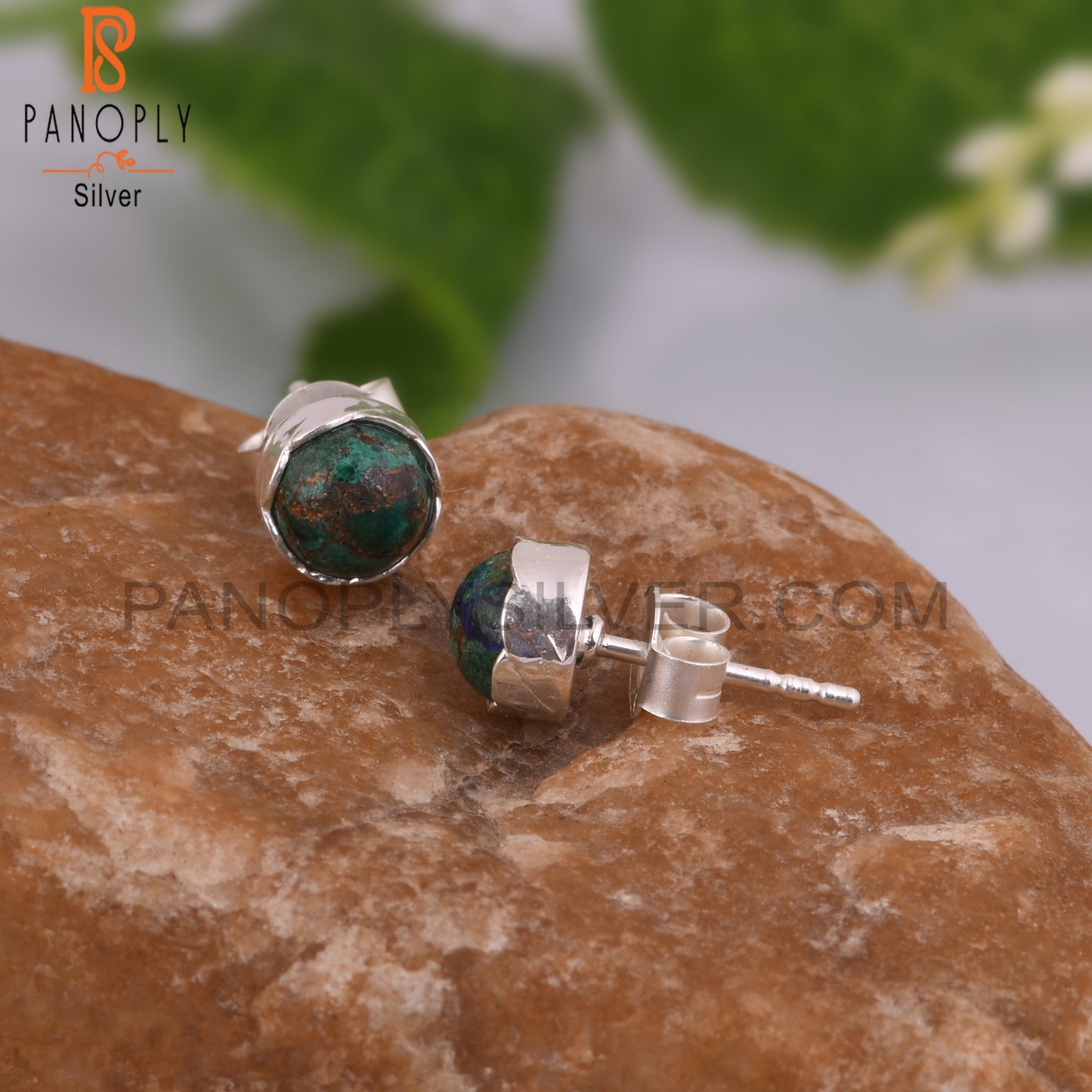 Mojave Copper Azurite Malachite 925 Silver Earrings