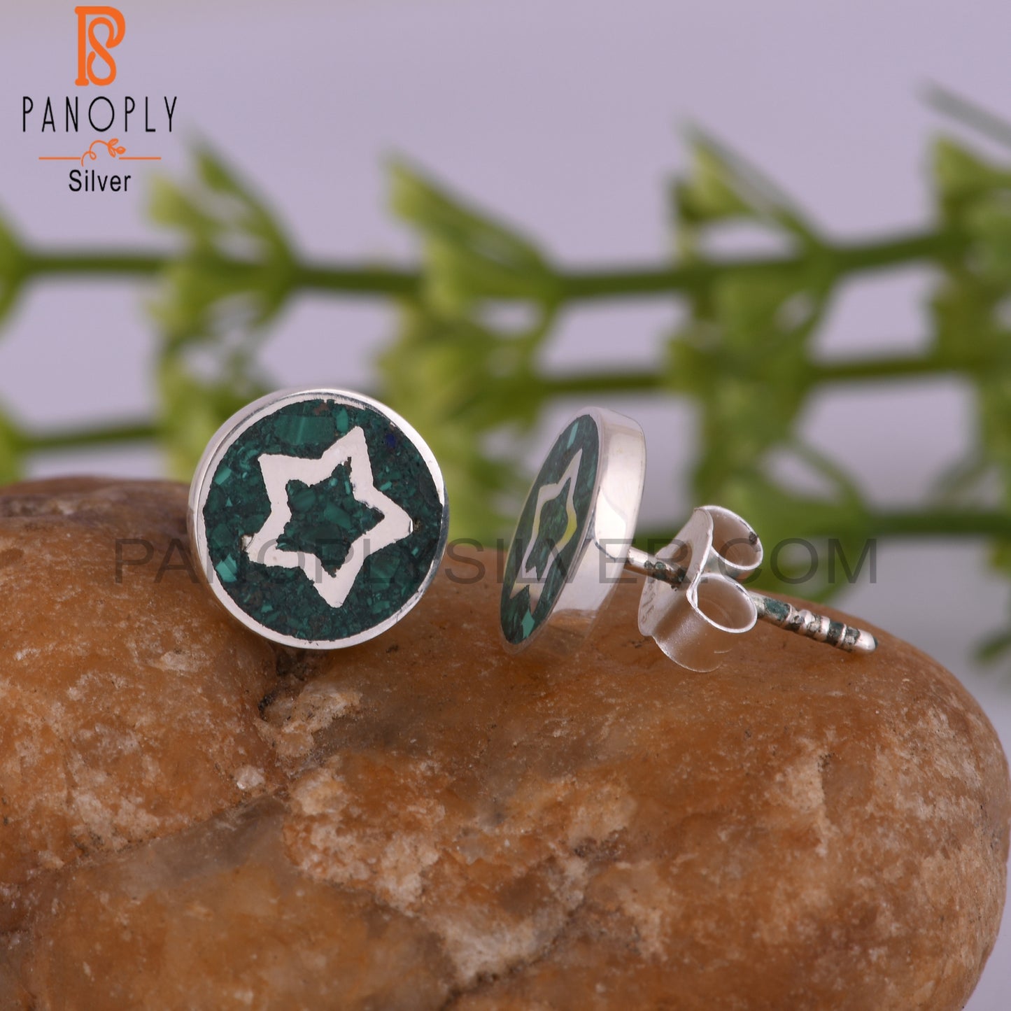 Malachite 925 Sterling Silver Star Cute Earrings