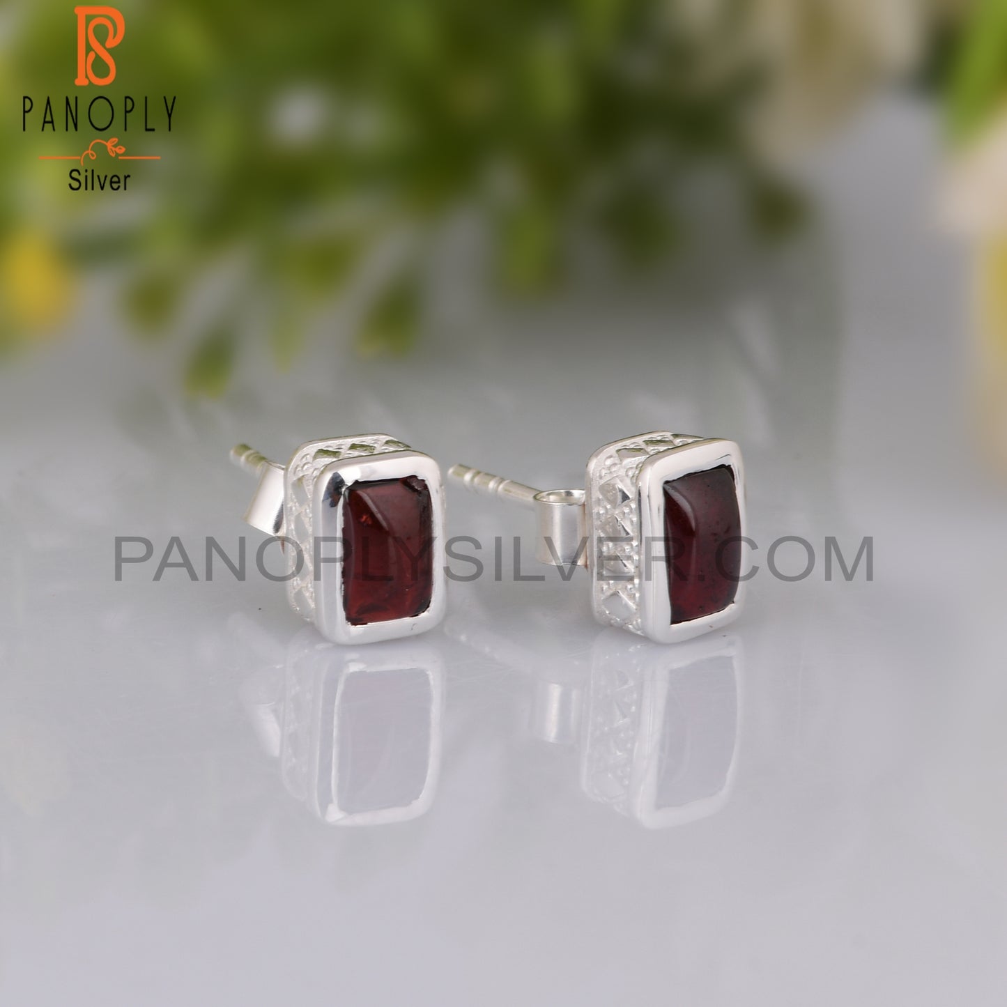Garnet Beguette Shape 925 Sterling Silver Earrings