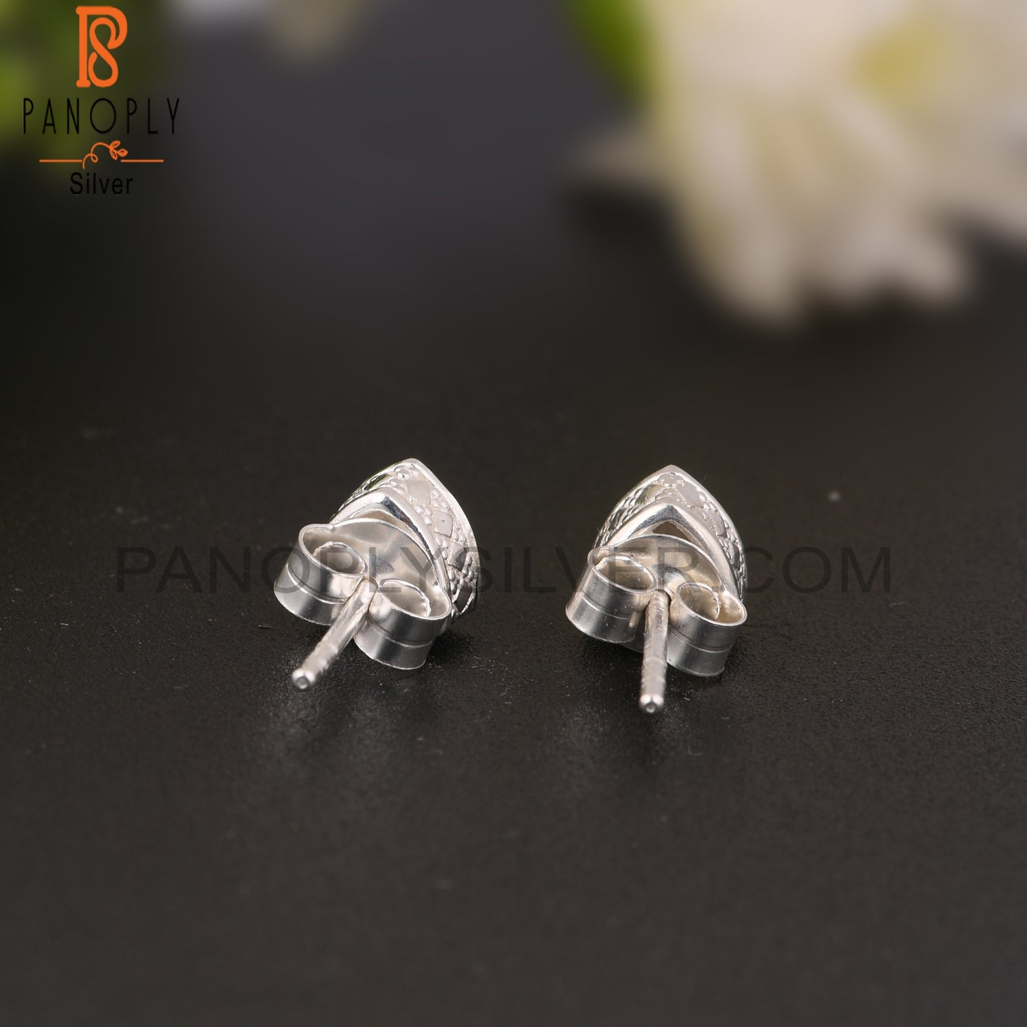 Rainbow Moonstone Trillion Shape 925 Sterling Silver Earrings