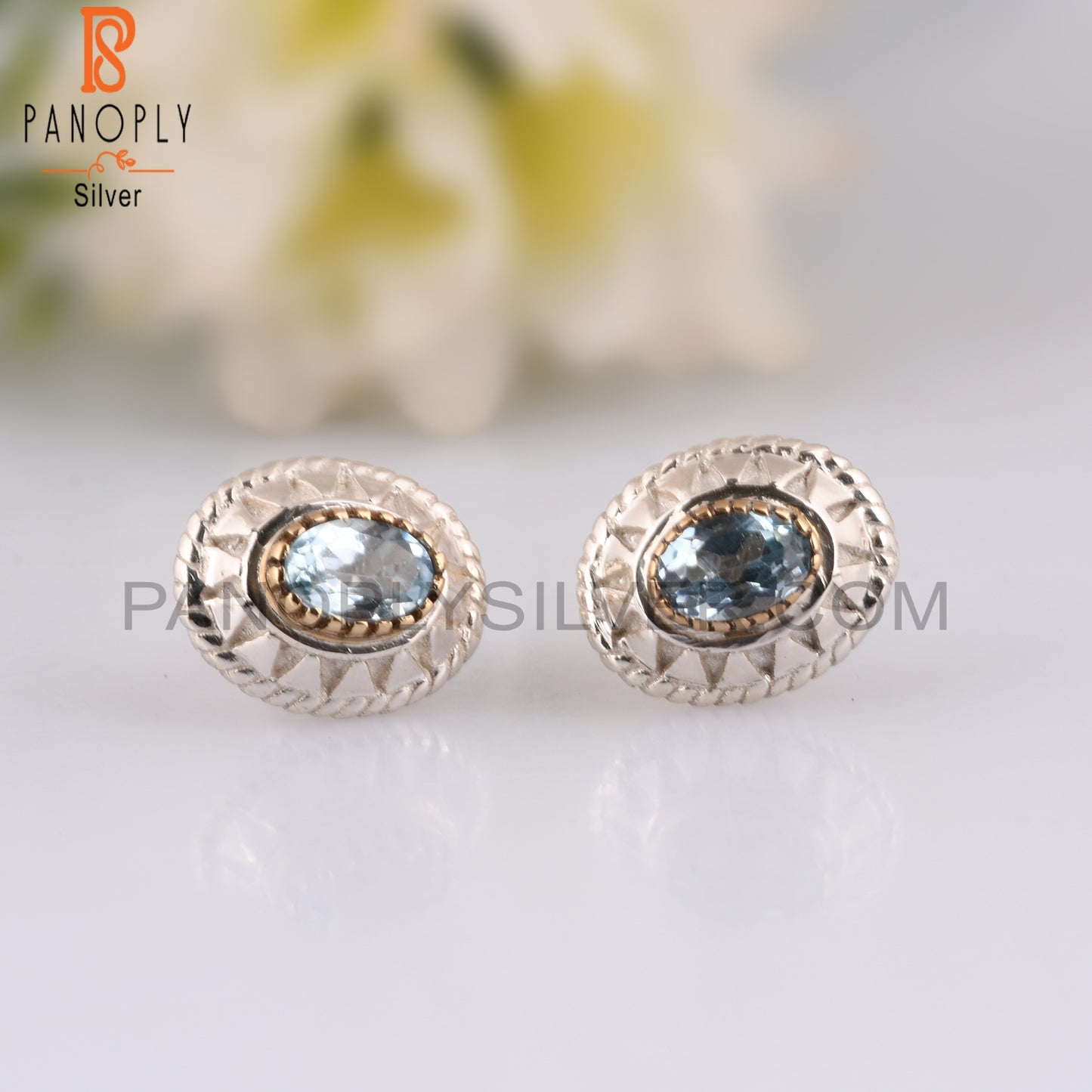 Blue Topaz Oval Shape 925 Sterling Silver Earrings
