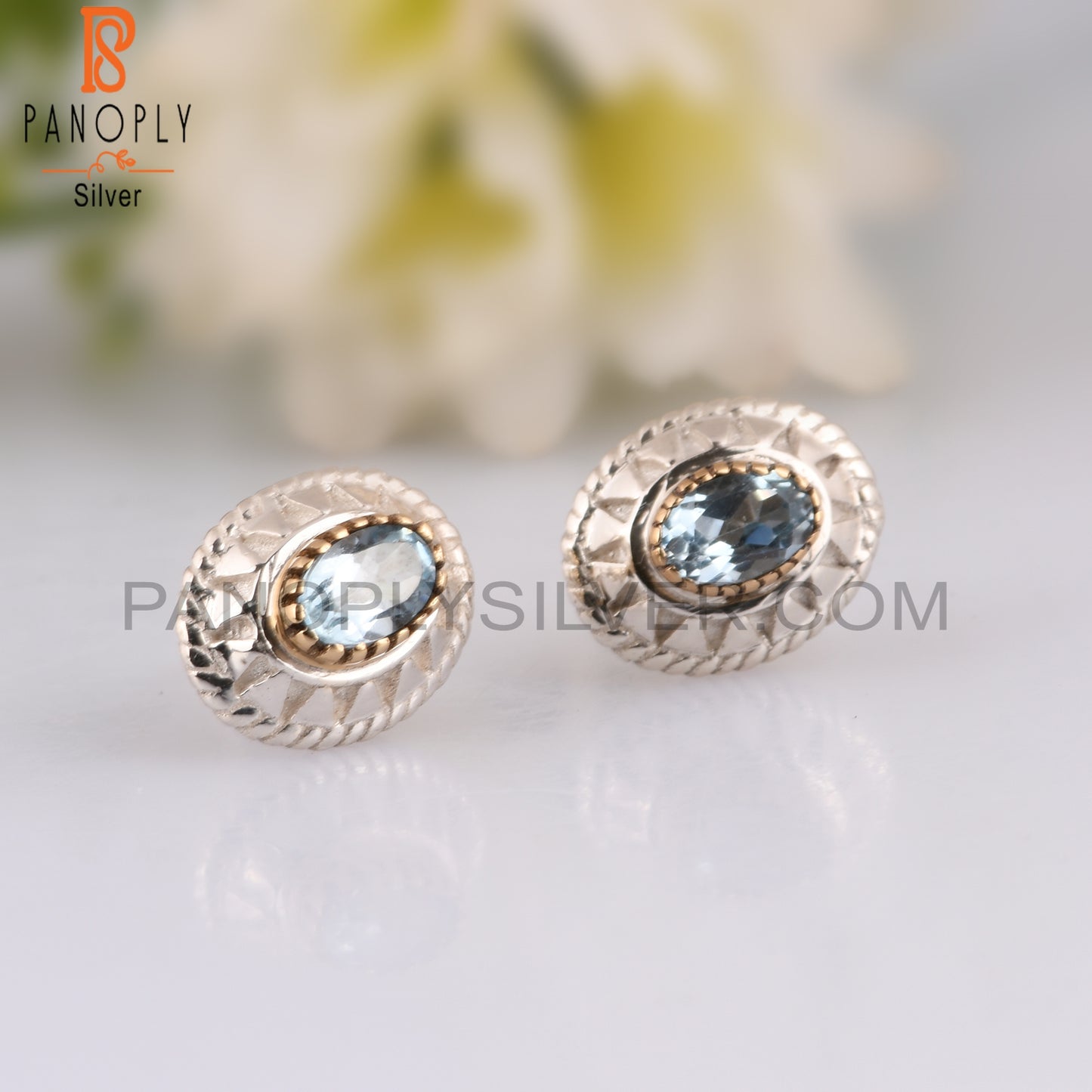 Blue Topaz Oval Shape 925 Sterling Silver Earrings