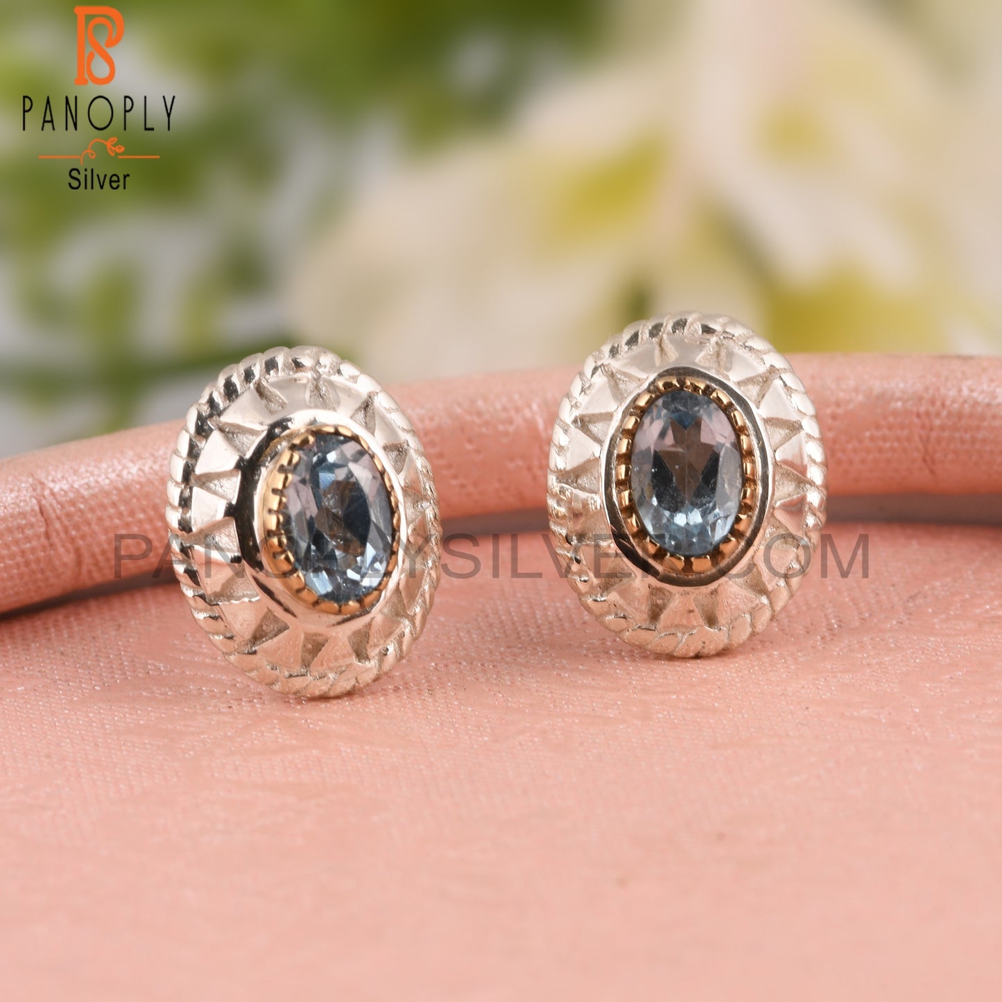 Blue Topaz Oval Shape 925 Sterling Silver Earrings