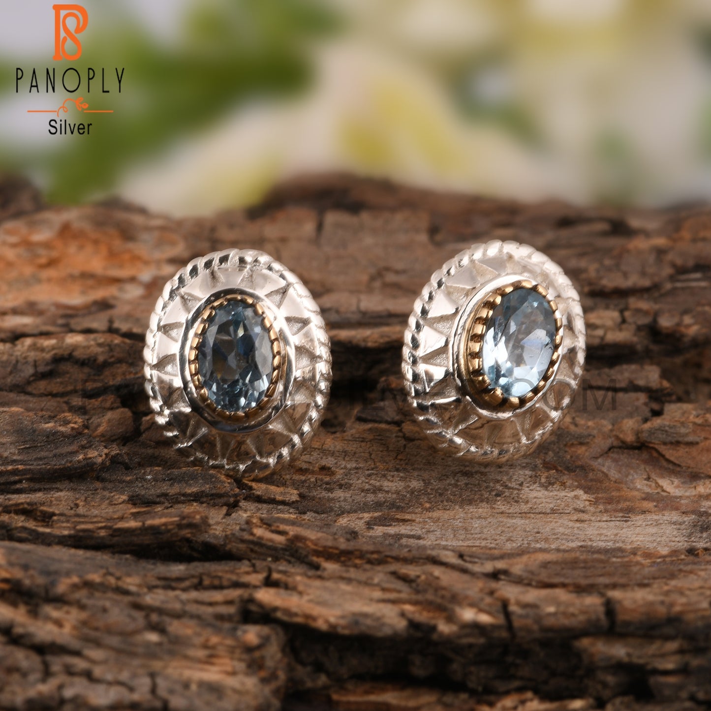 Blue Topaz Oval Shape 925 Sterling Silver Earrings